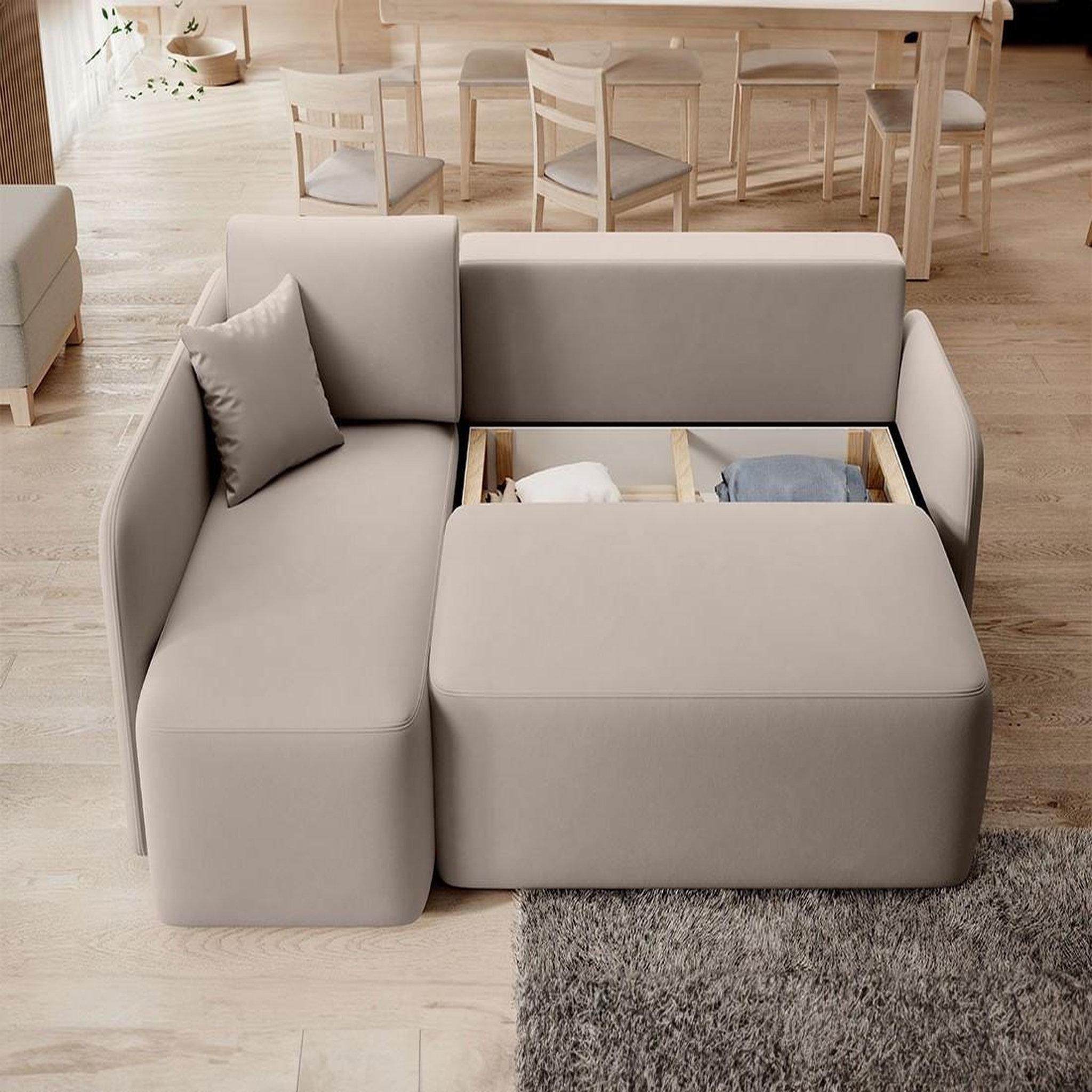 Voir la diapositive 2 : BEST MOBILIER Suzie - canapé d'angle gauche 4 places convertible avec coffre en velours