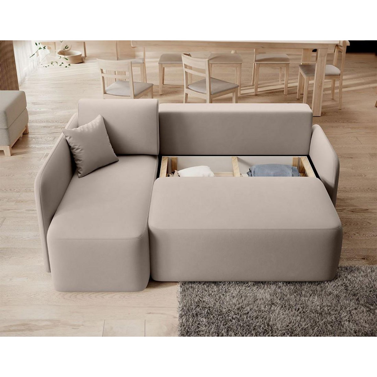 BEST MOBILIER Suzie - canapé d'angle gauche 4 places convertible avec coffre en velours