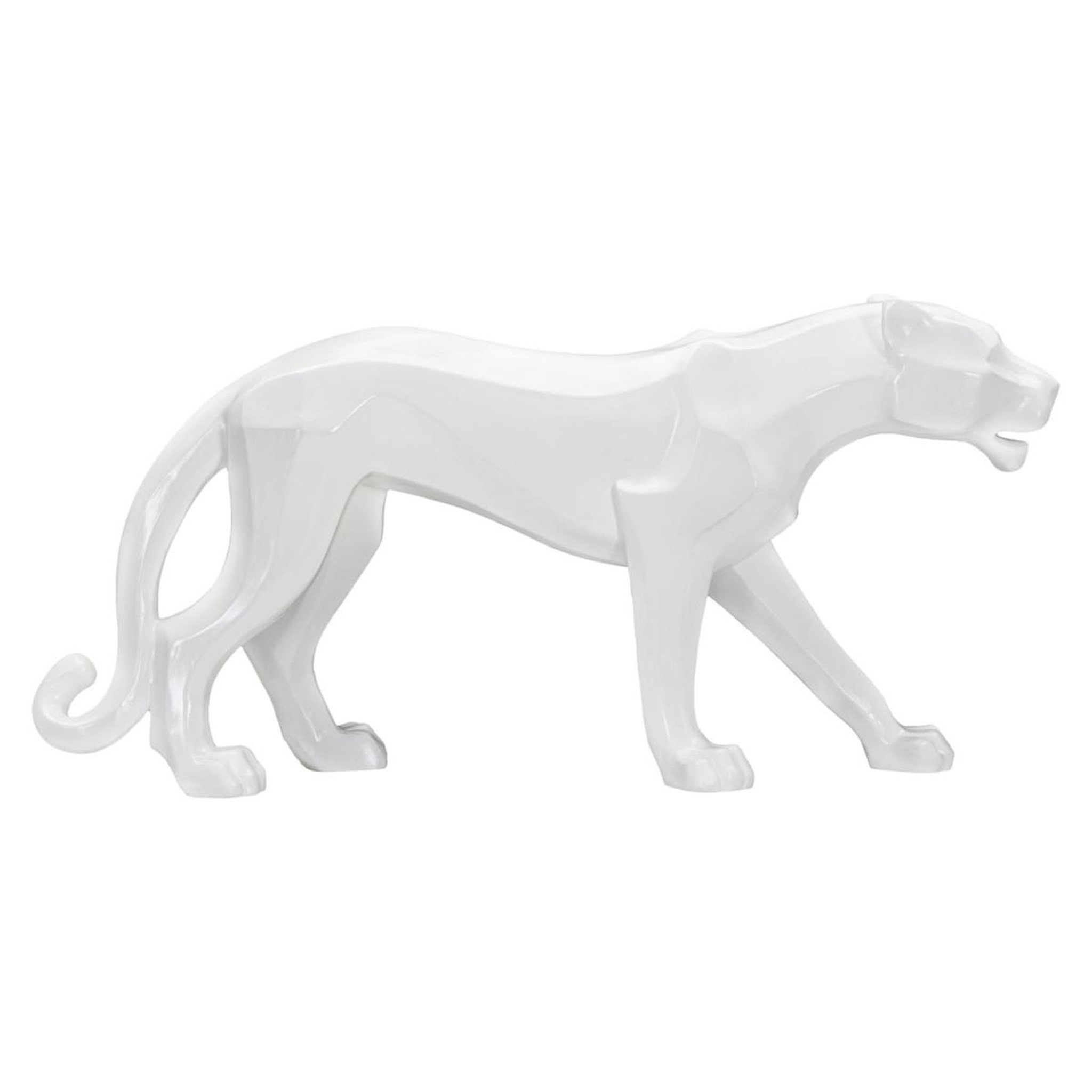 Voir la diapositive 2 : Paris Prix Statuette déco en résine  panthère  70cm blanc