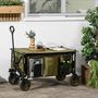 Voir la diapositive 2 : OUTSUNNY Chariot de jardin pliable 4 roues - bâche amovible, poignée télescopique réglable, 5 pochettes rangement - acier polyester kaki
