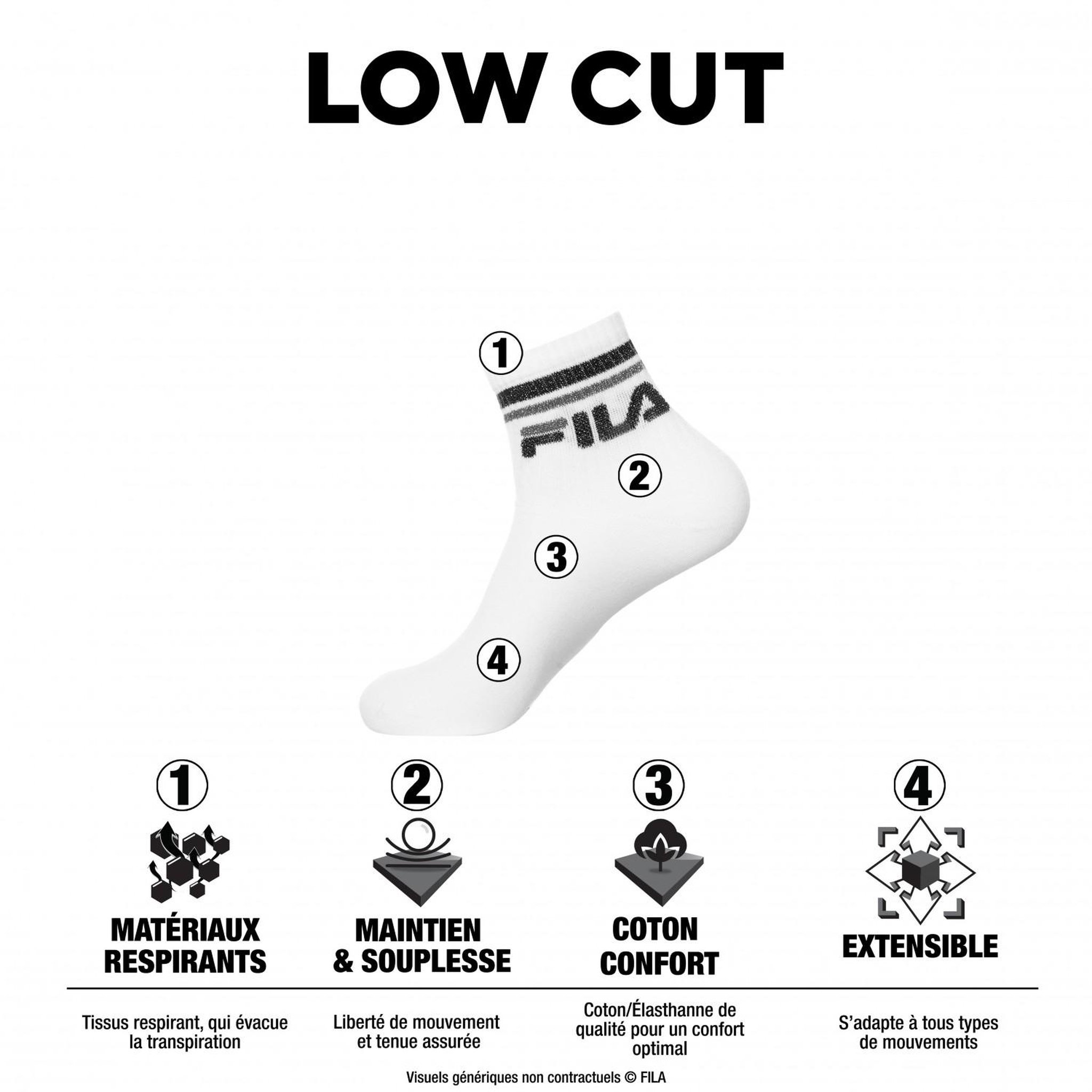 Voir la diapositive 2 : FILA Lot de 6 paires de chaussettes lowcuts