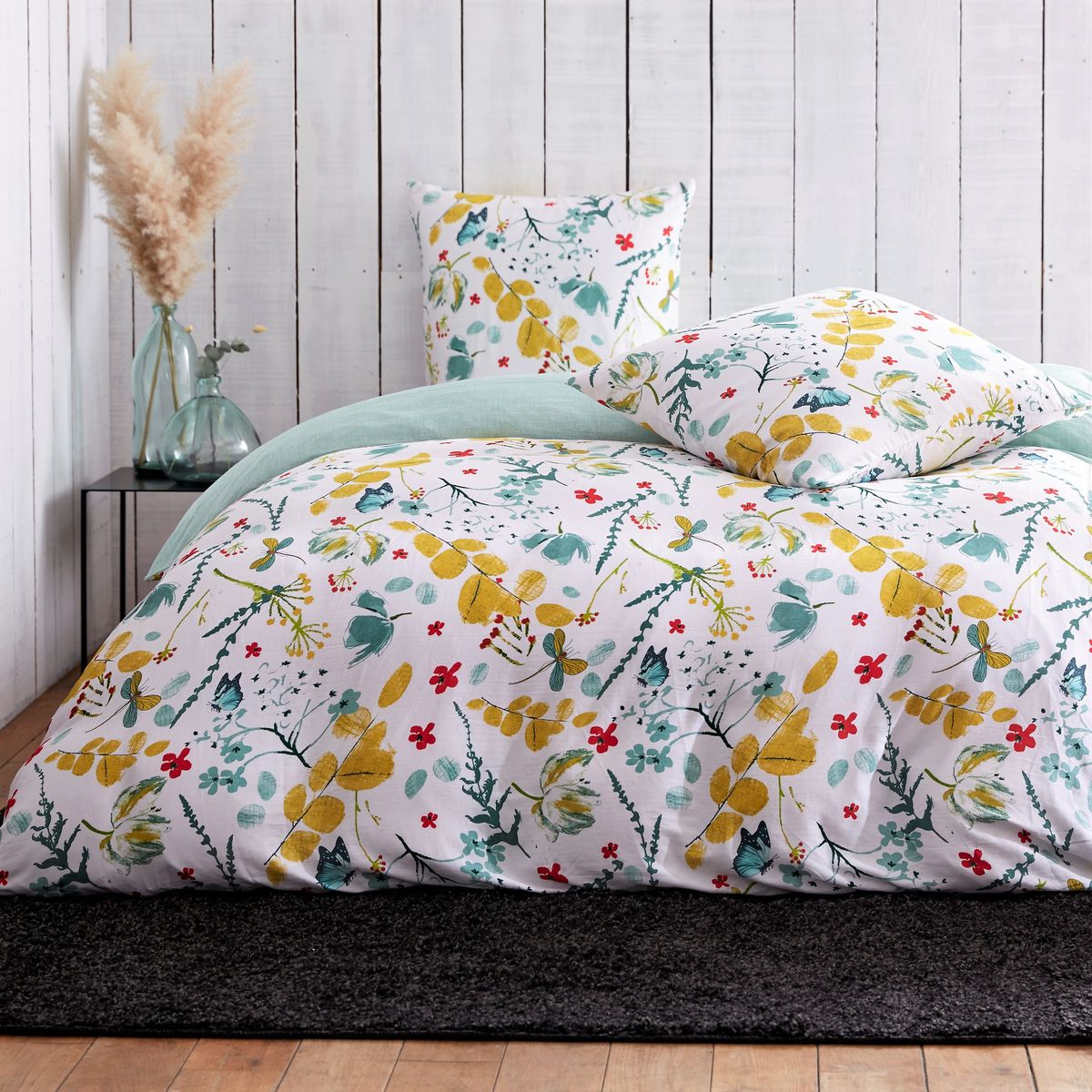 Parure de drap en satin de coton motifs fleuris CHAMPETRE