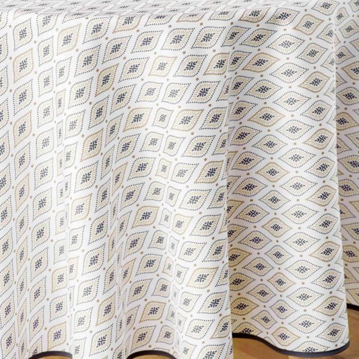 Paris Prix Nappe Ronde Imprimé  Oricia  180cm Beige & Noir