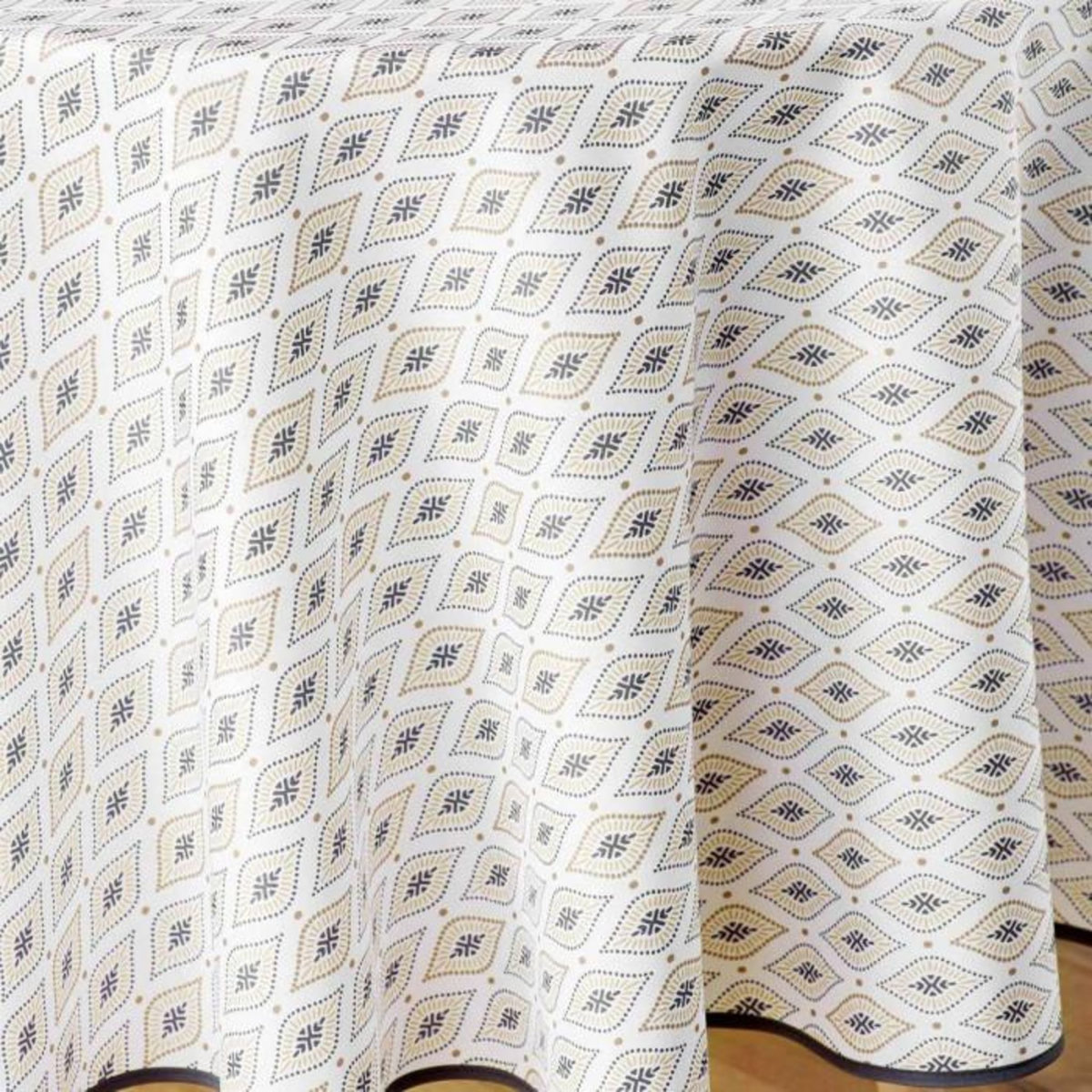 Paris Prix Nappe Ronde Imprimé  Oricia  180cm Beige & Noir