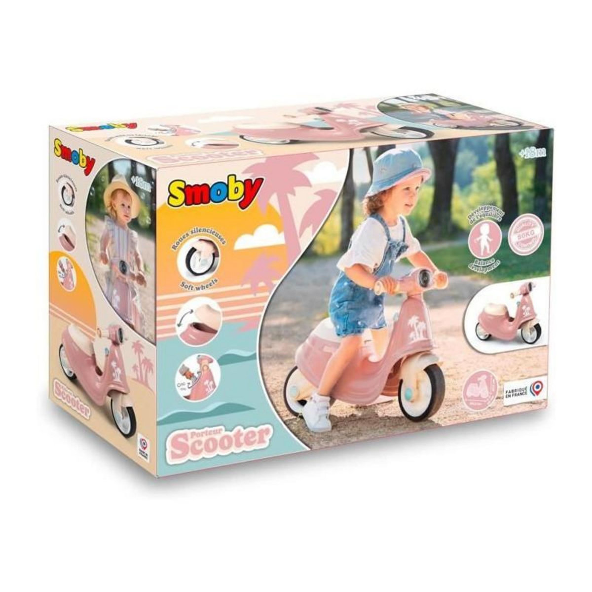 SMOBY Smoby - Porteur scooter Rose - Coffre a Jouets - Roues silencieuses Dés 2ans