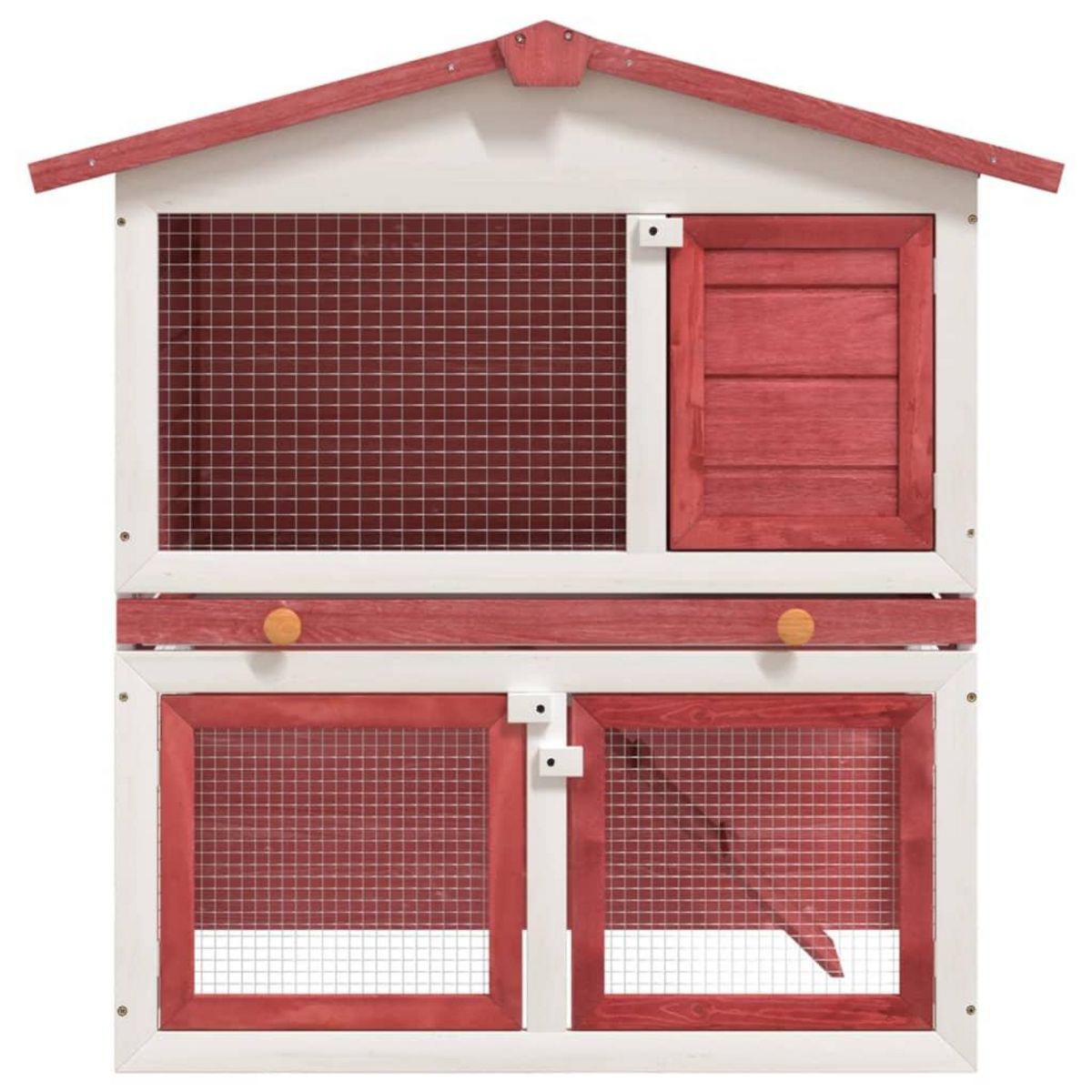 VIDAXL Clapier d'exterieur 3 portes Rouge Bois