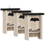 PAWHUT Nichoir à chauves-souris - lot de 3 - dim. 18L x 6l x 22H cm - bois sapin naturel noir