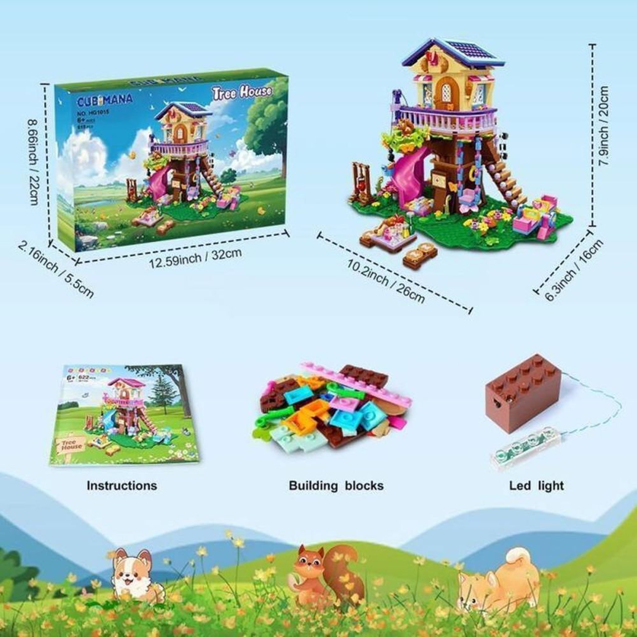 Voir la diapositive 6 : Kit de construction cabane dans les arbres 3 étages avec LED, toboggan et accessoires, 618 pièces, pour enfants dès 8 ans