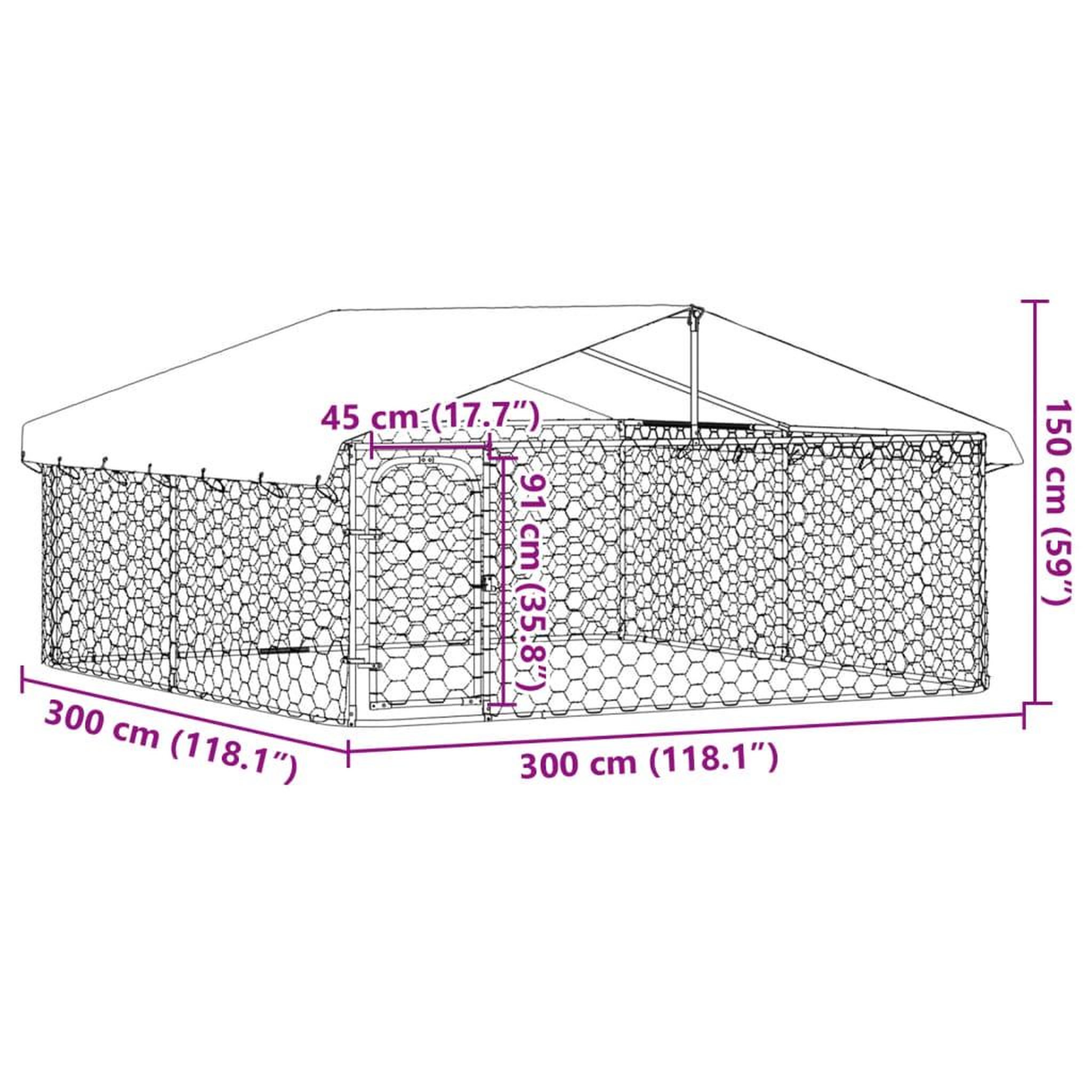 Voir la diapositive 6 : VIDAXL Chenil exterieur avec toit 300x300x150 cm
