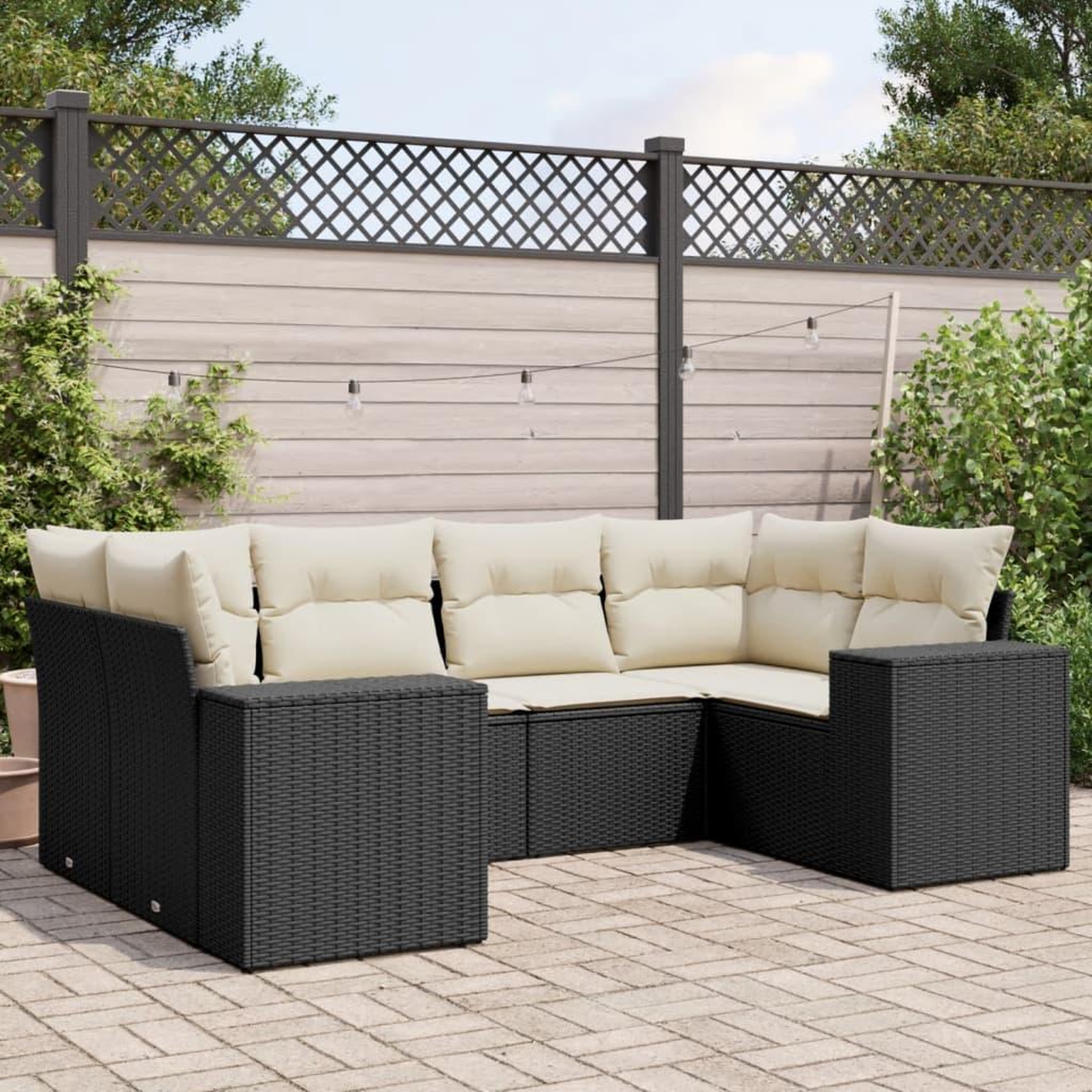VIDAXL Salon de jardin 6 pcs avec coussins noir resine tressee