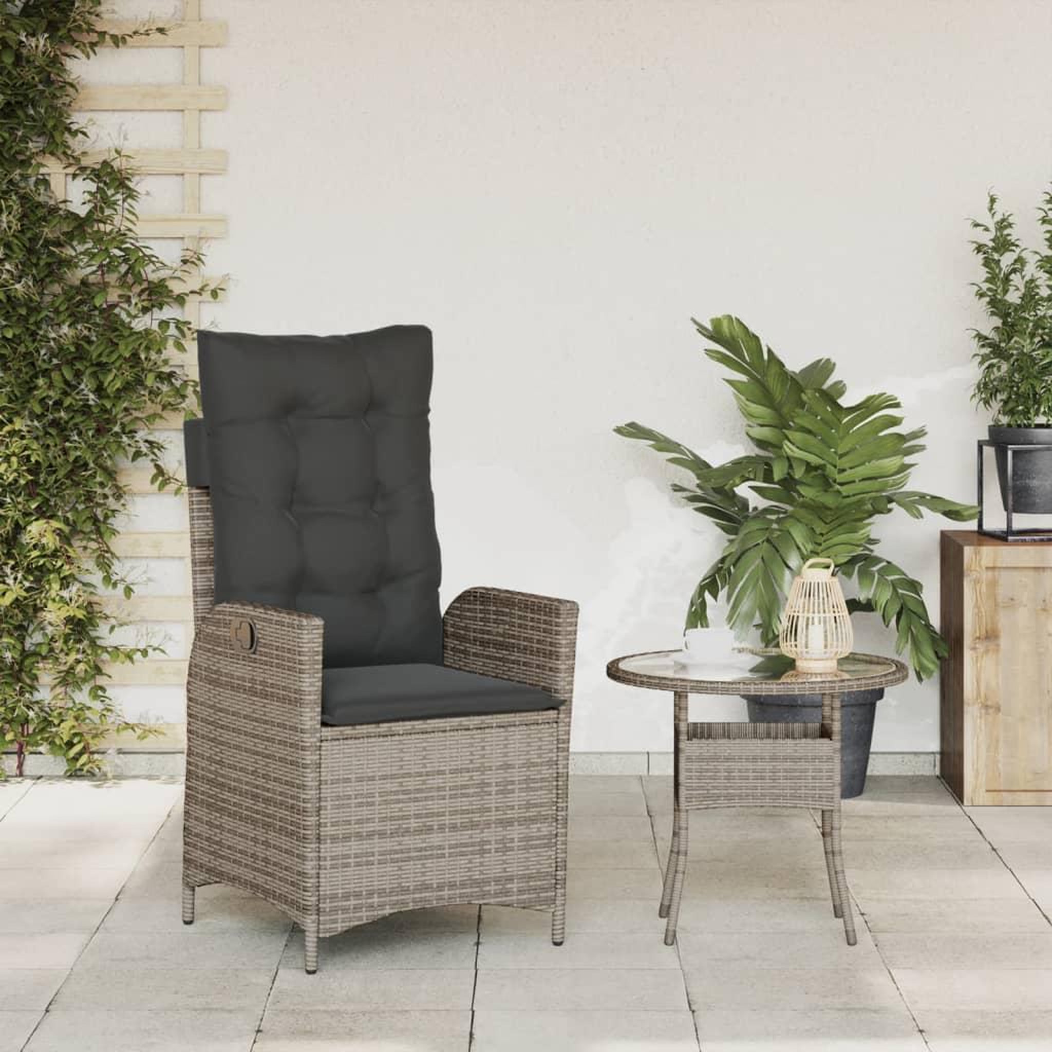 Voir la diapositive 3 : VIDAXL Chaise inclinable de jardin avec coussins gris resine tressee