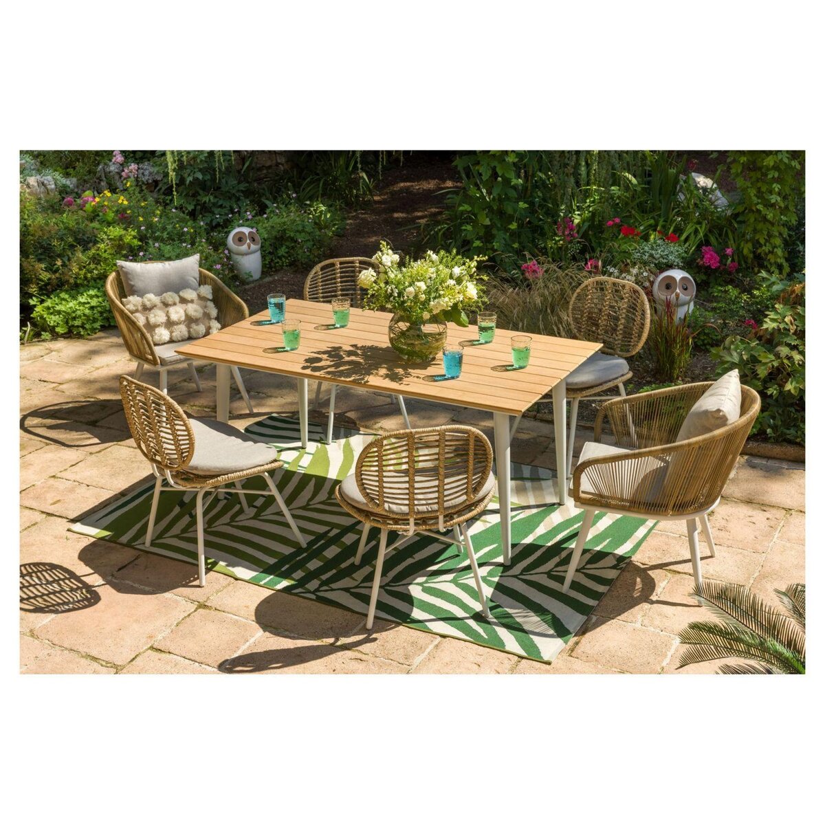 JARDILINE Salon de jardin - 6 places - Aluminium - Blanc - MALDIVES