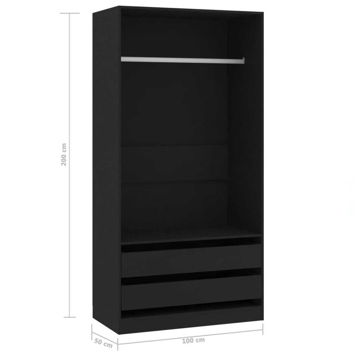 VIDAXL Garde-robe Noir 100x50x200 cm Bois d'ingenierie
