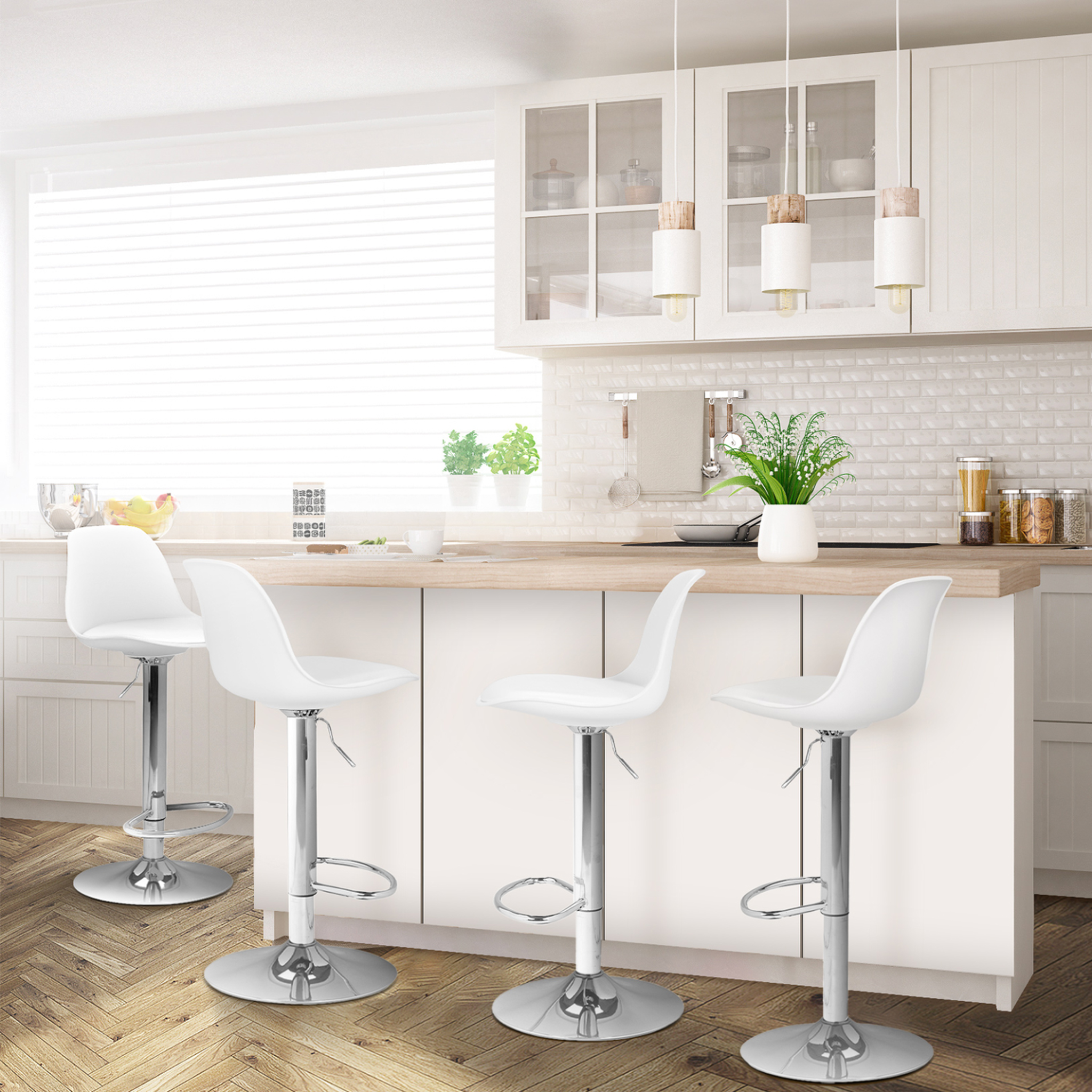 Voir la diapositive 2 : ID MARKET Lot de 4 tabourets de bar karl design blanc