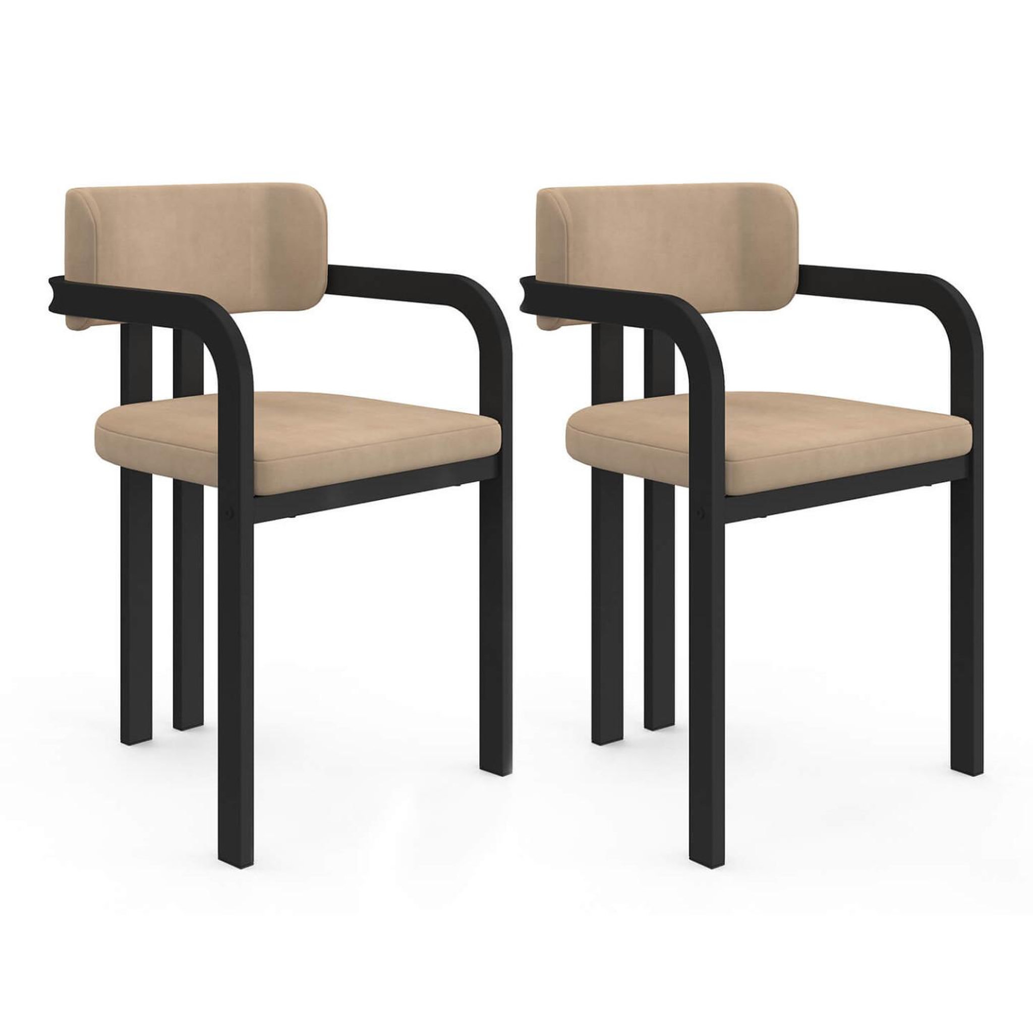 ID MARKET Lot de 2 chaises de salle à manger, fauteuils de table esma en métal noir et velours taupe avec accoudoirs