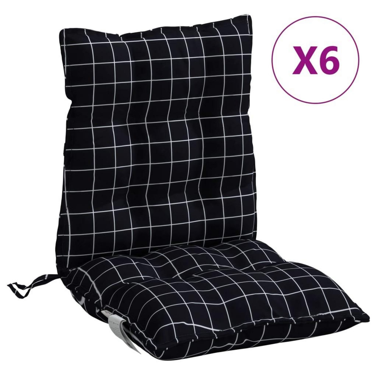 VIDAXL Coussins de chaise a dossier bas lot de 6 motif a carreaux noir