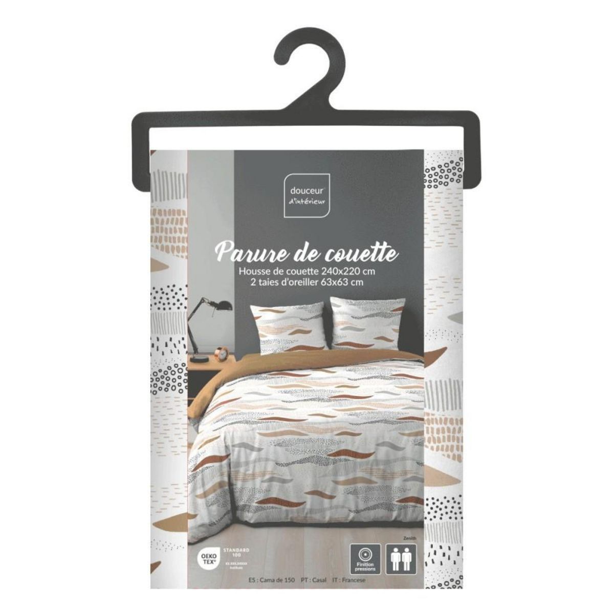 Douceur d'Intérieur Housse de couette 240x220 + 2 taies imprimées VAGUES