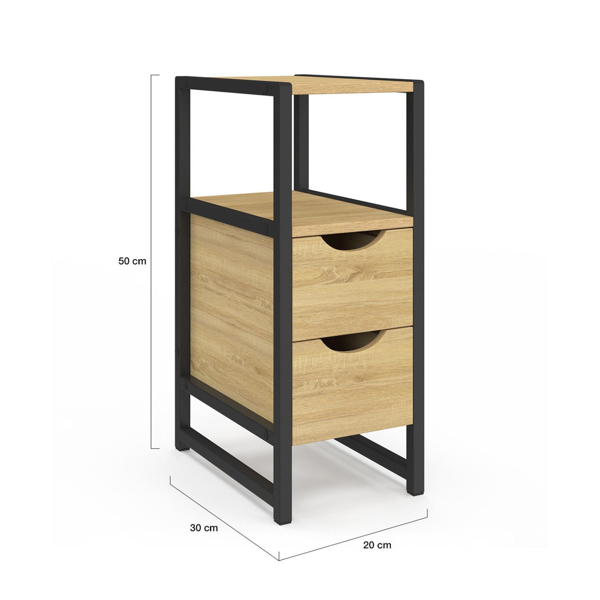 Voir la diapositive 4 : ID MARKET Lot de 2 tables de chevet detroit 2 tiroirs et 1 niche bois et métal noir design industriel