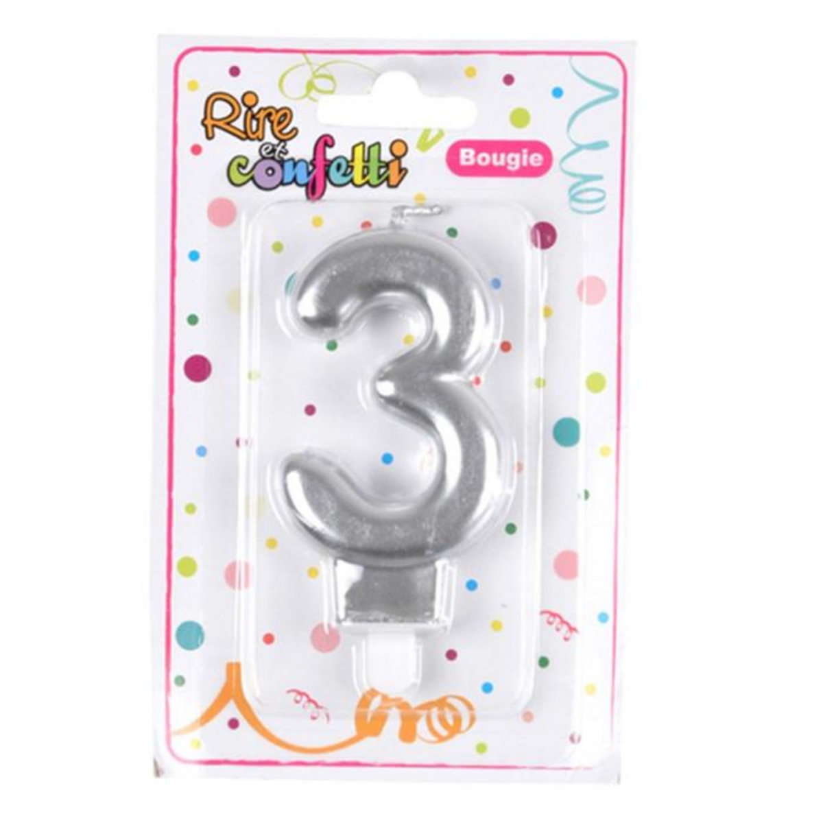 Paris Prix Bougie d'Anniversaire  Chiffre 3  7cm Argent