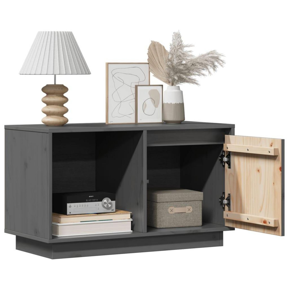 VIDAXL Meuble TV Gris 74x35x44 cm Bois de pin massif