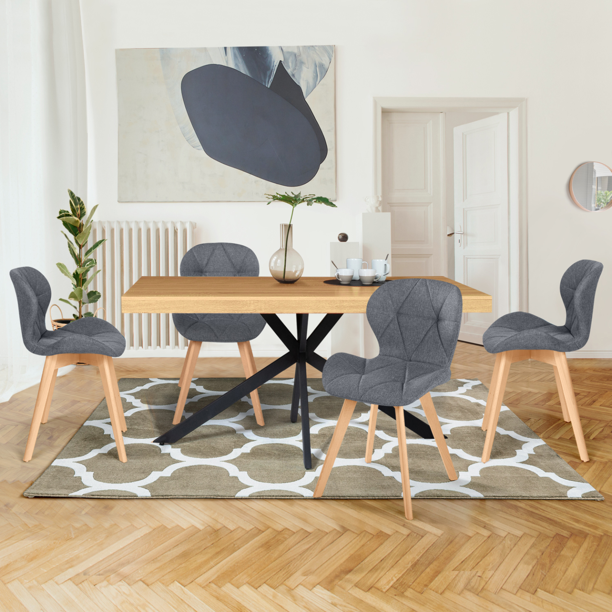 Voir la diapositive 2 : ID MARKET Lot de 4 chaises robine en tissu gris foncé pour salle à manger