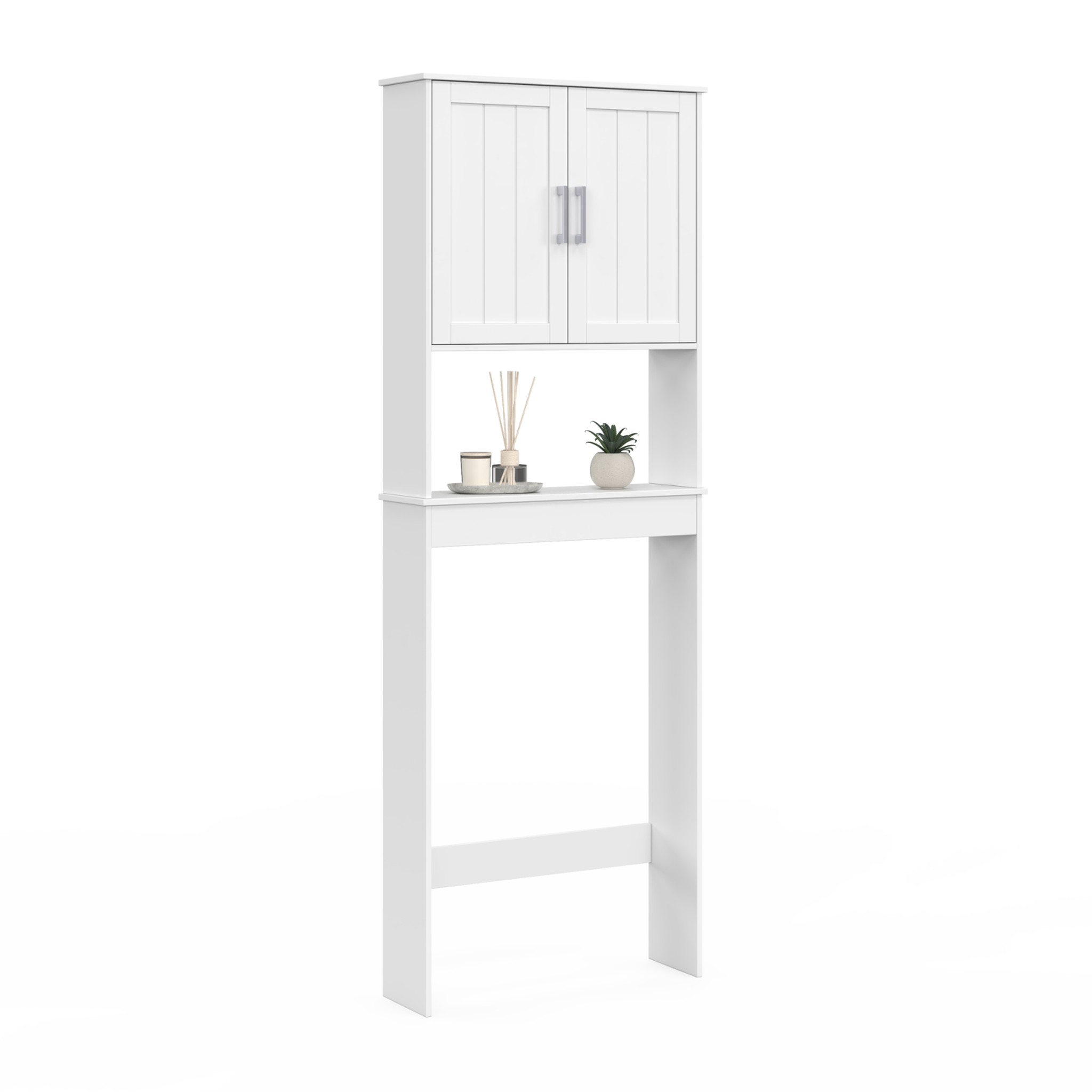 ID MARKET Meuble étagère dessus WC WALDO placard bois blanc