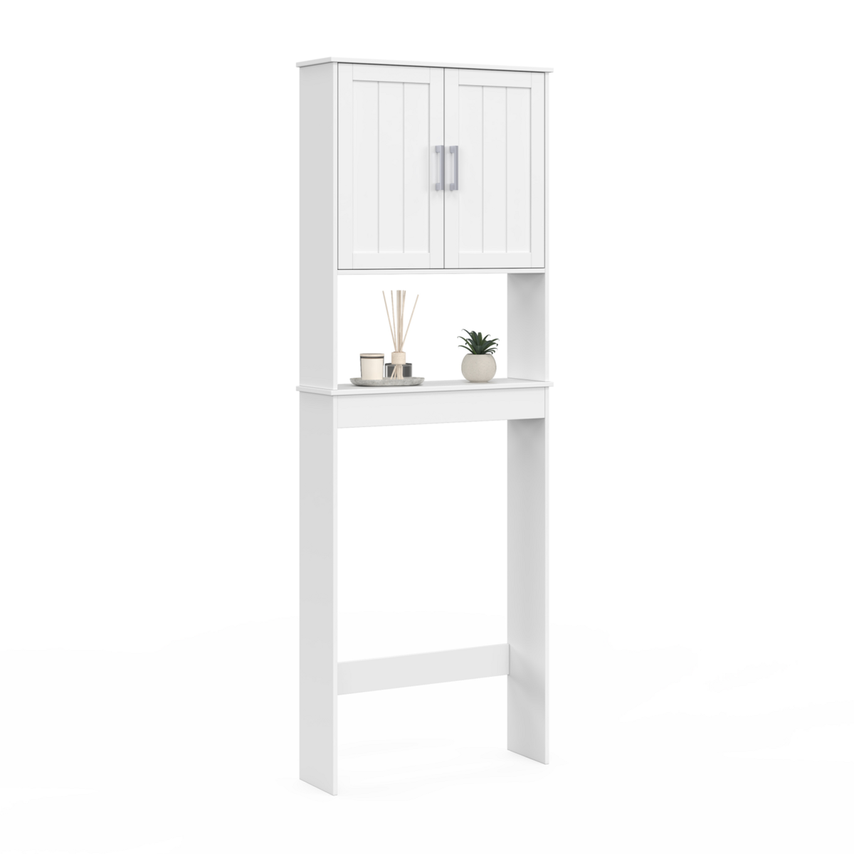 ID MARKET Meuble étagère dessus WC WALDO placard bois blanc