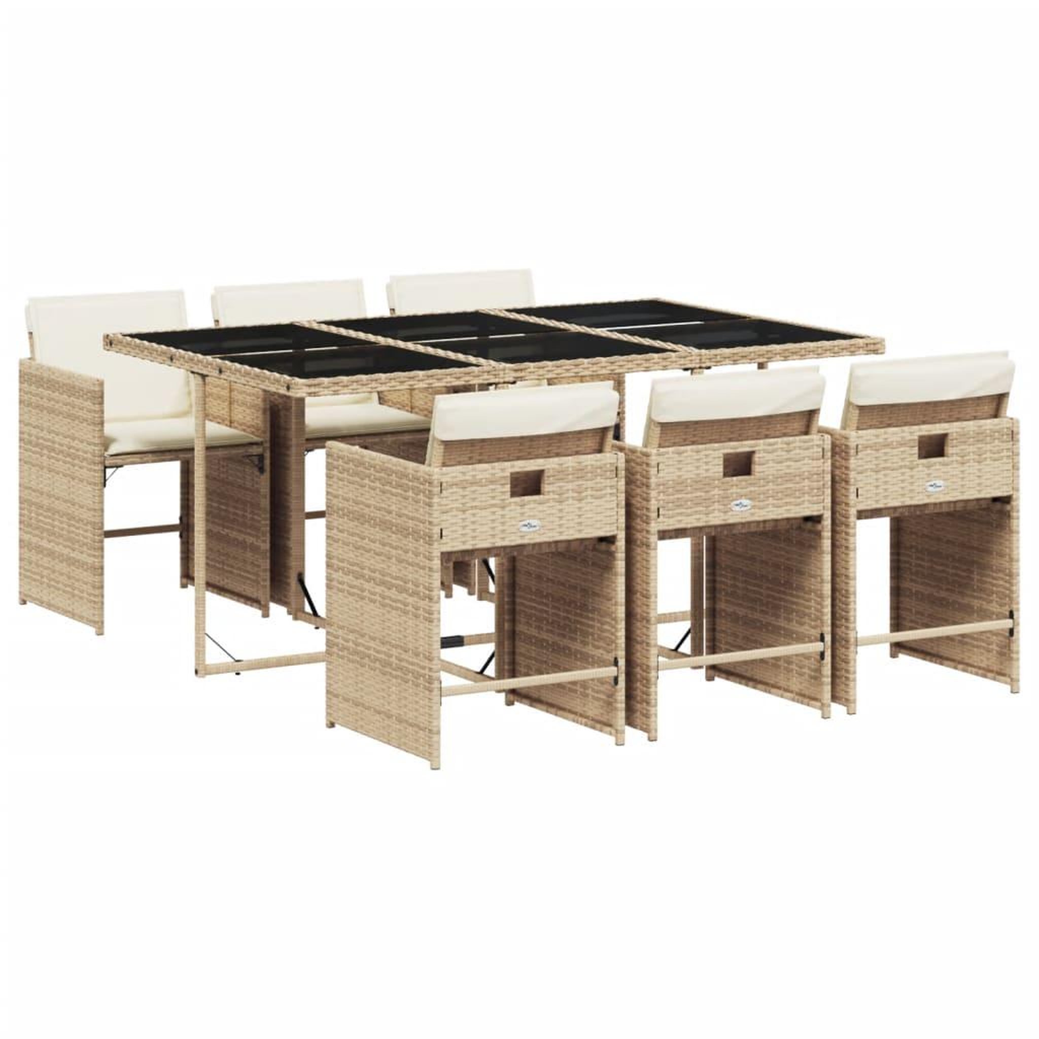 Voir la diapositive 2 : VIDAXL Ensemble a manger de jardin et coussins 7 pcs beige poly rotin