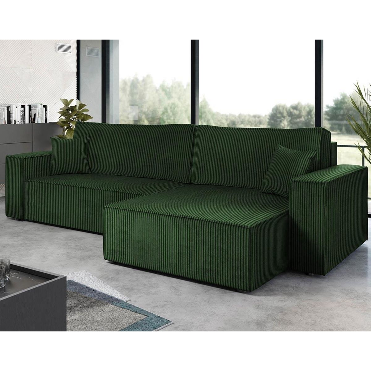 BEST MOBILIER Cezanne - canapé d'angle réversible 5 places convertible avec coffre en velours côtelé