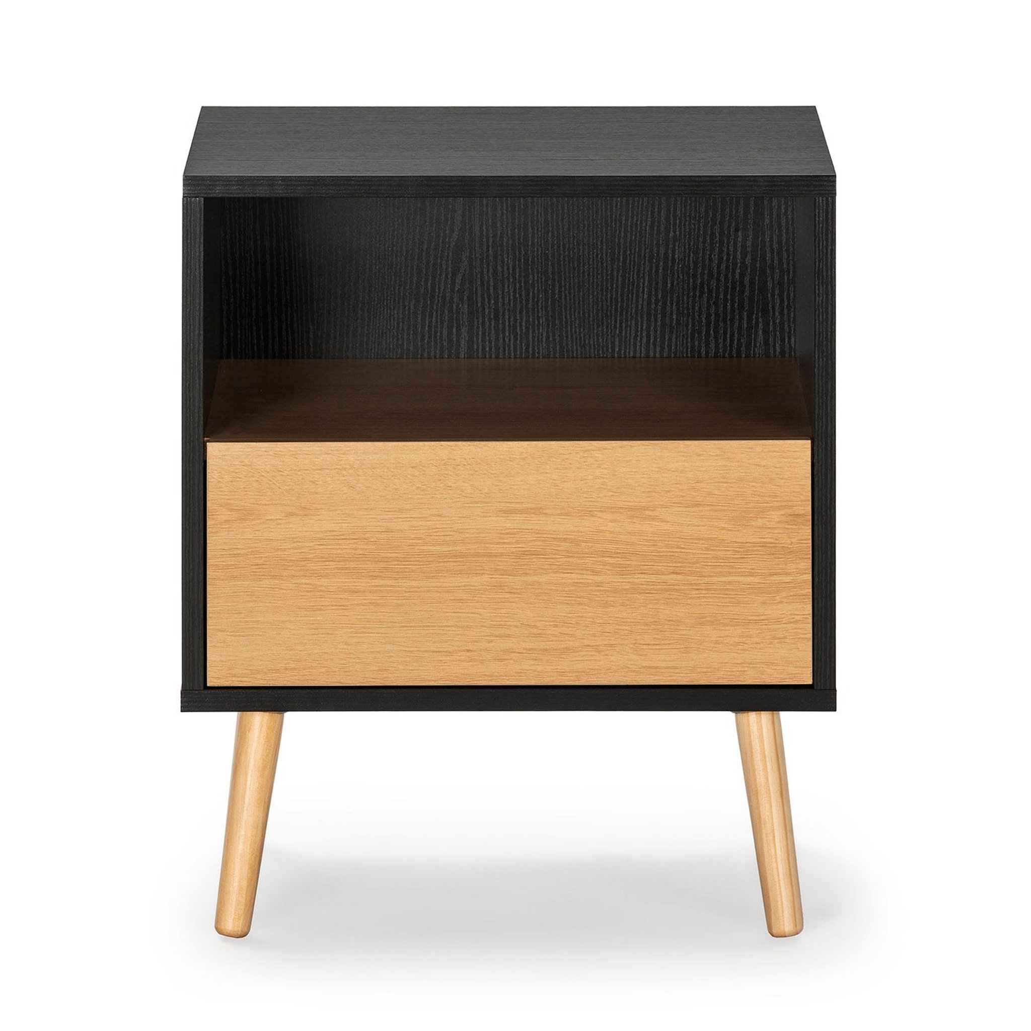 Voir la diapositive 4 : VS VENTA-STOCK Table de chevet 1 tiroir Apolo Couleur Noir/Bois