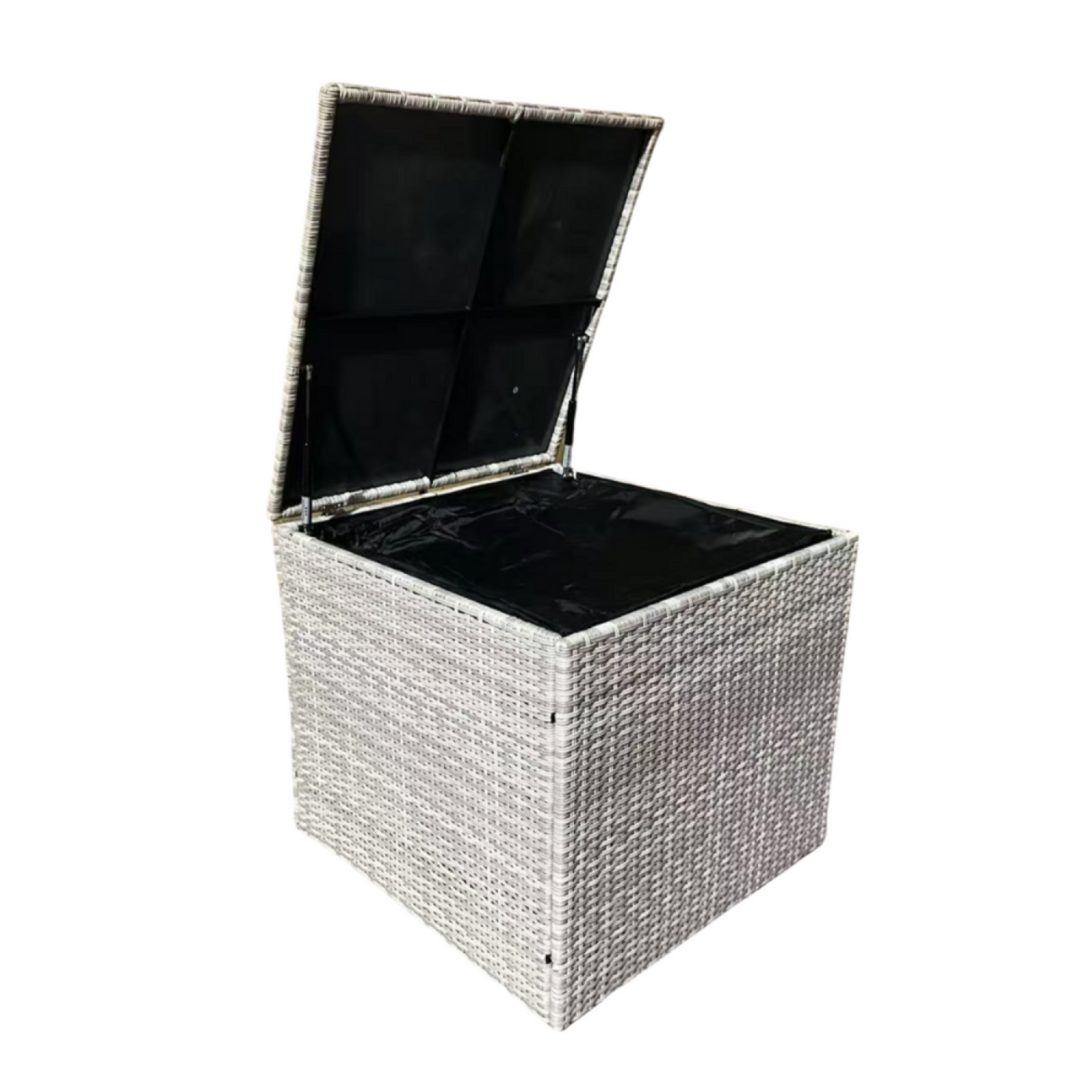 CONCEPT USINE Salon de jardin d'angle 4 places en résine tressée avec coffre de rangement gris et beige ABACOS