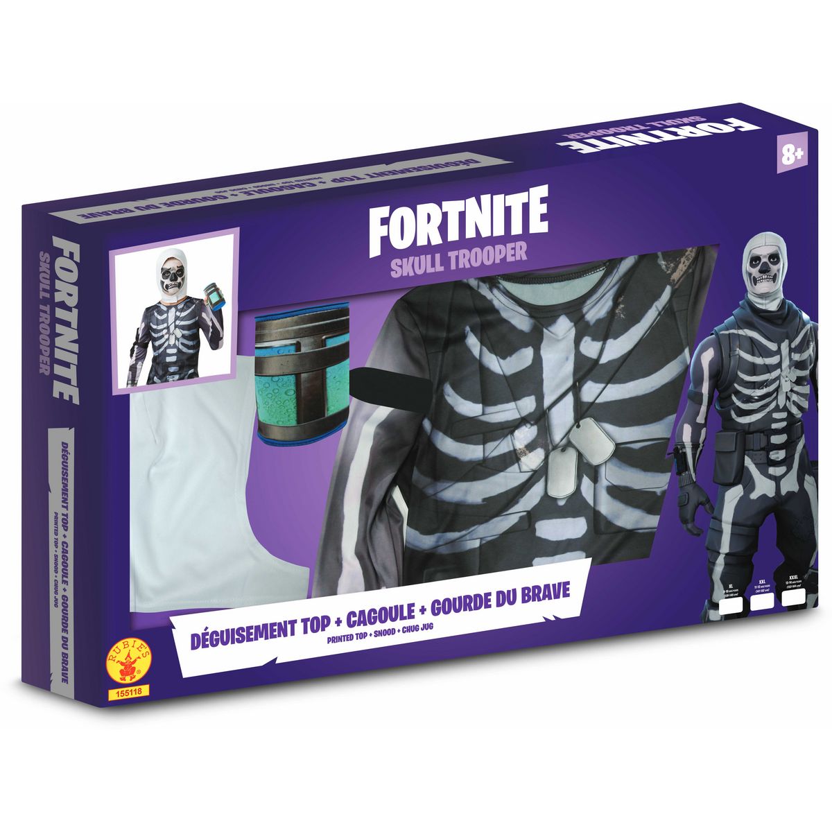 RUBIES Panoplie déguisement top + cagoule + gourde du brave Skull Trooper taille 9/10 ans - Fortnite