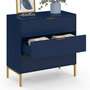 Voir la diapositive 4 : ID MARKET Commode 3 tiroirs BLENIA 80 cm bleu nuit et finitions dorées