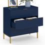 Voir la diapositive 4 : ID MARKET Commode 3 tiroirs BLENIA 80 cm bleu nuit et finitions dorées