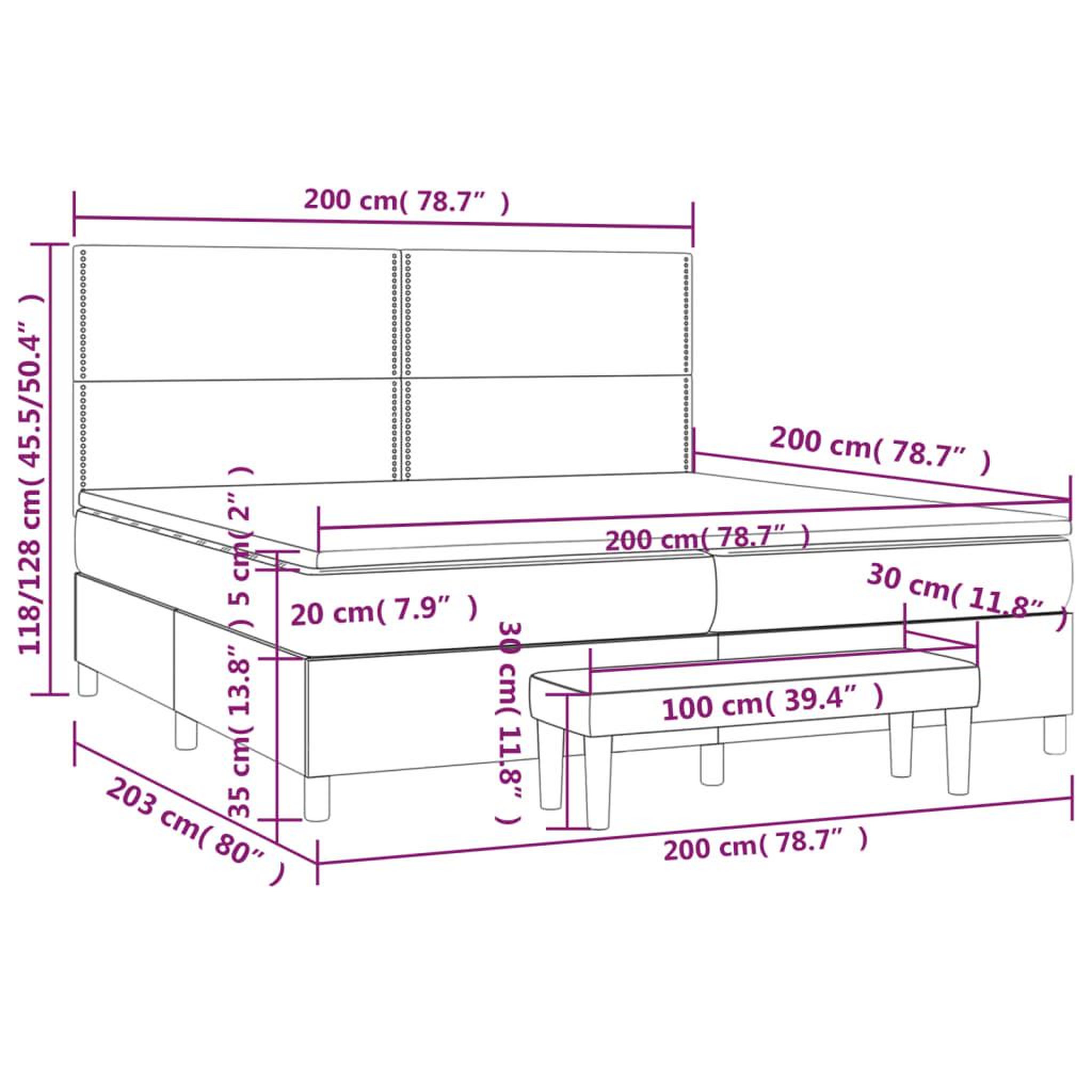 Voir la diapositive 6 : VIDAXL Sommier a lattes de lit avec matelas Marron fonce 200x200 cm