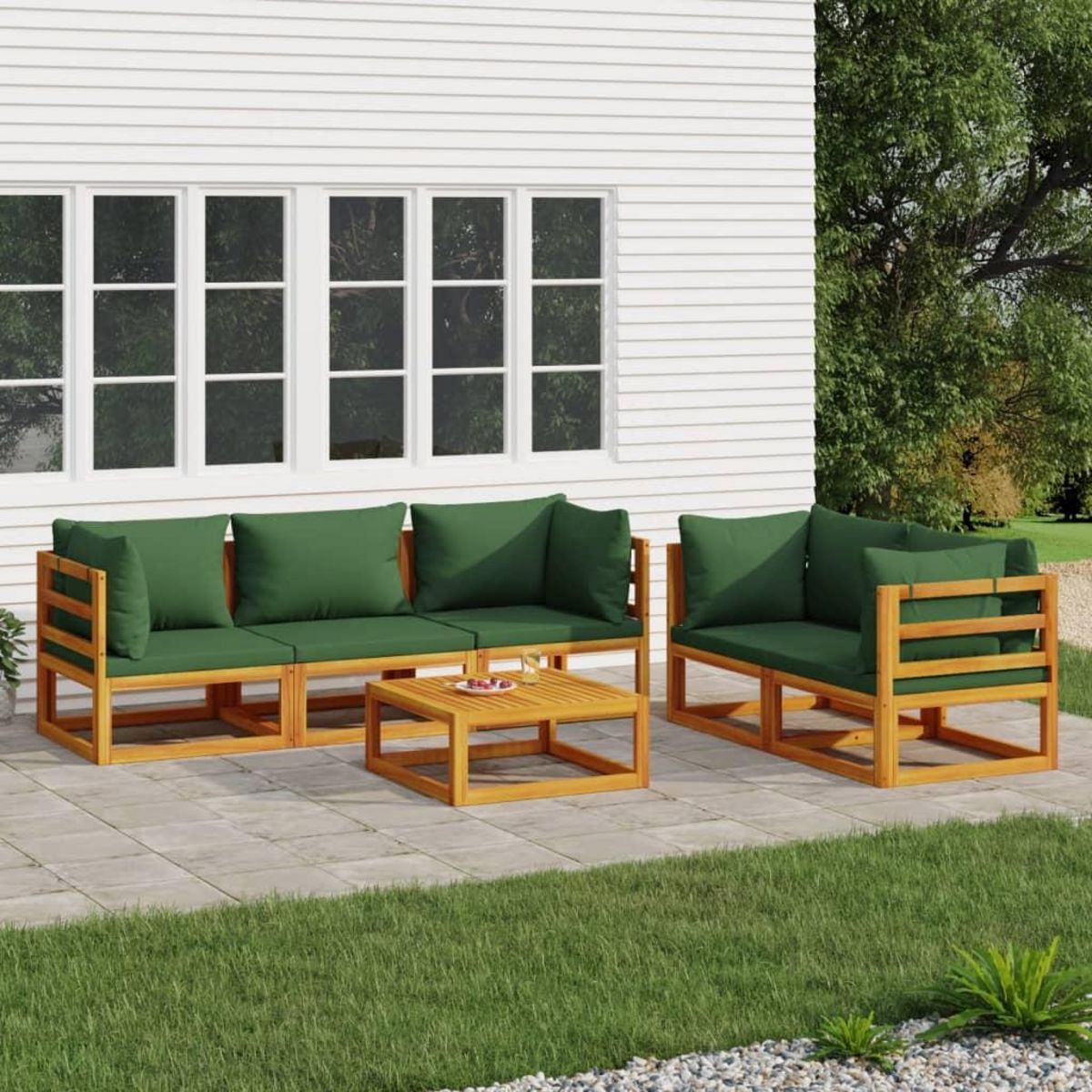 VIDAXL Salon de jardin 6 pcs avec coussins vert bois massif