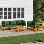 VIDAXL Salon de jardin 6 pcs avec coussins vert bois massif