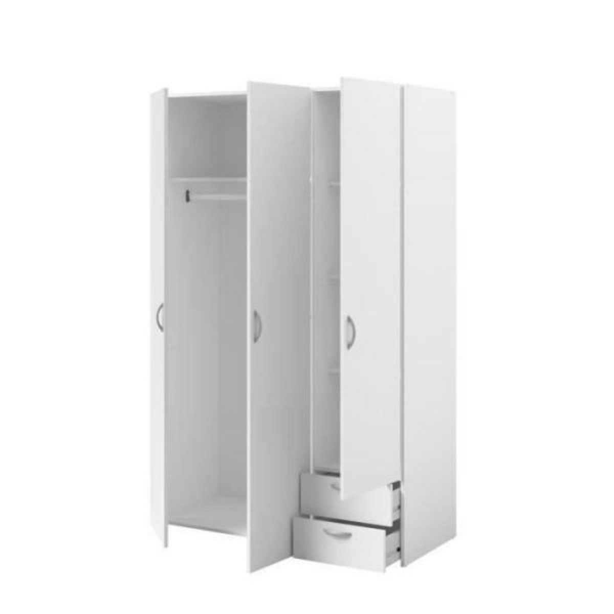 PARISOT Armoire VARIA - Décor blanc - 3 portes + 2 tiroirs - L 120 x H 185 x P 51 cm - PARISOT