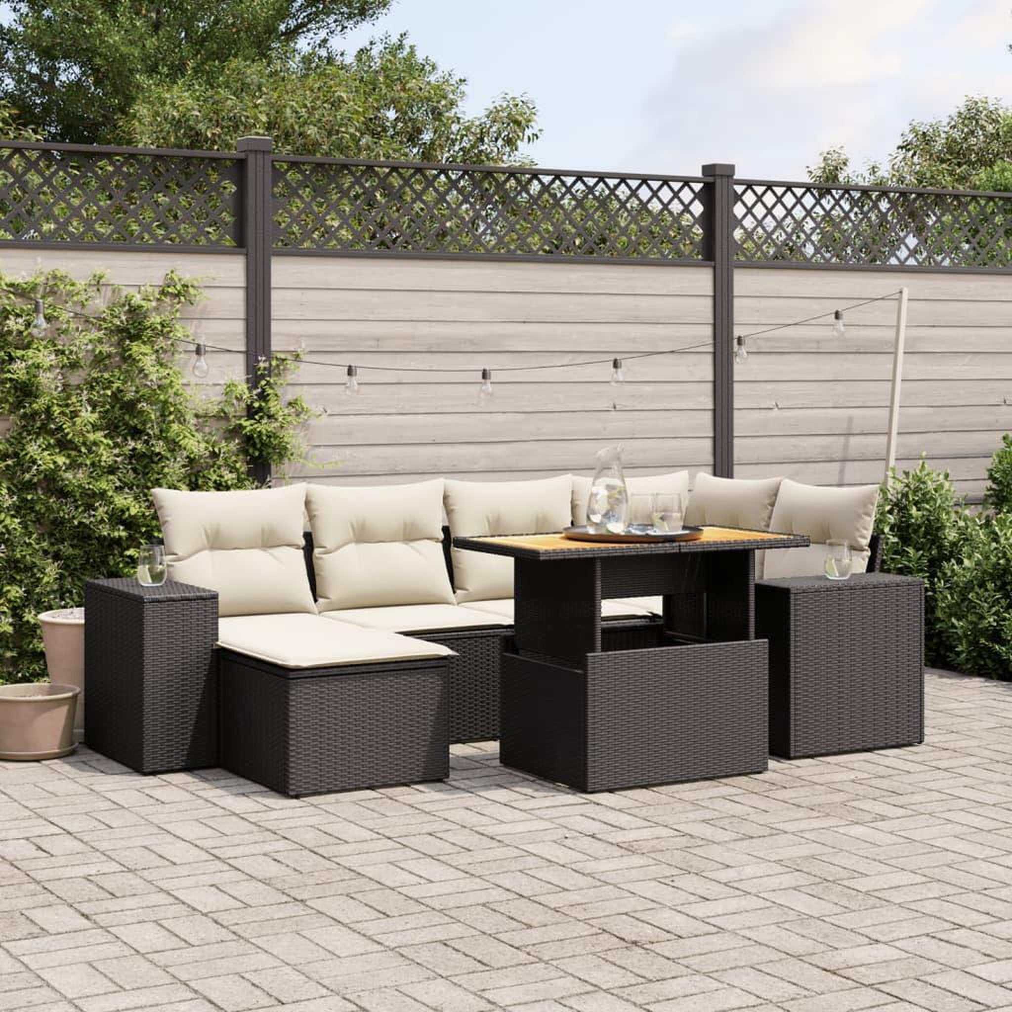 VIDAXL Salon de jardin 7 pcs avec coussins noir resine tressee