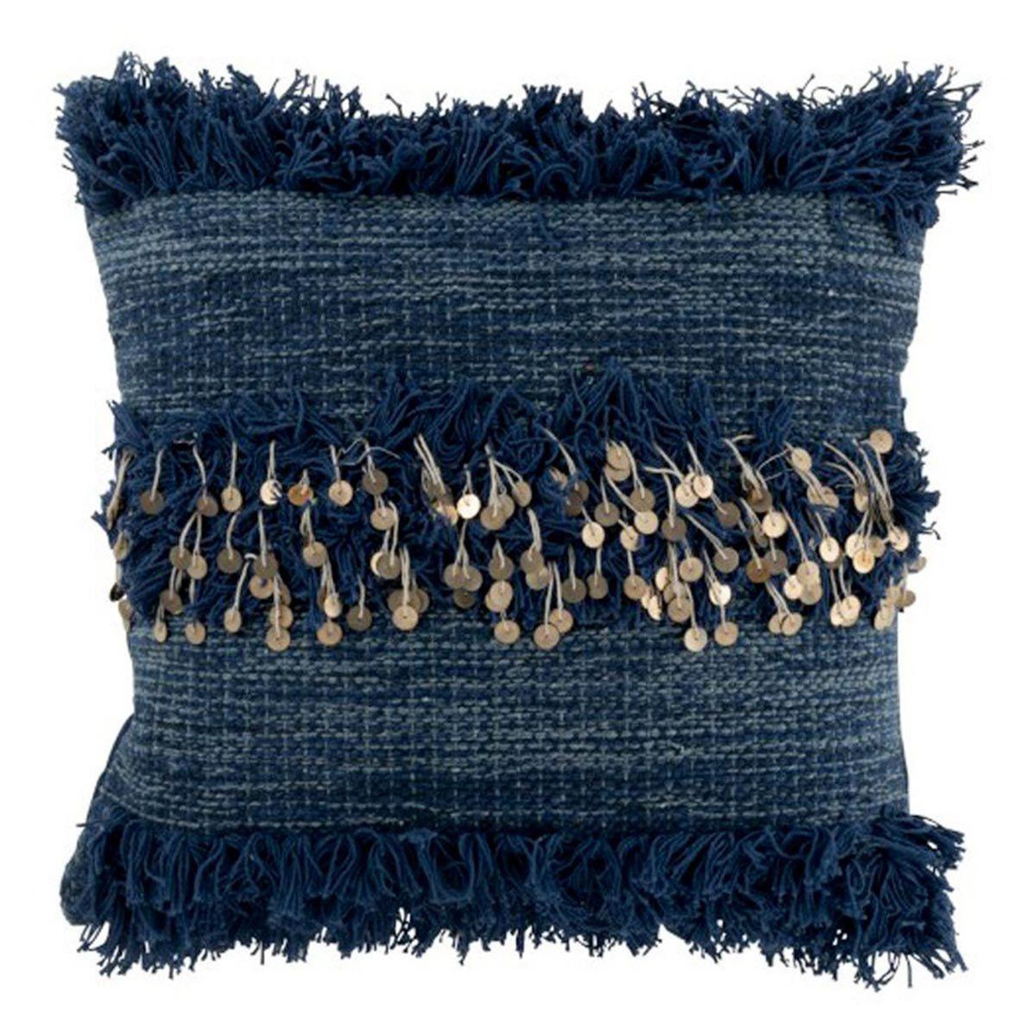 J-LINE Coussin Déco  Miroir  45x45cm Bleu