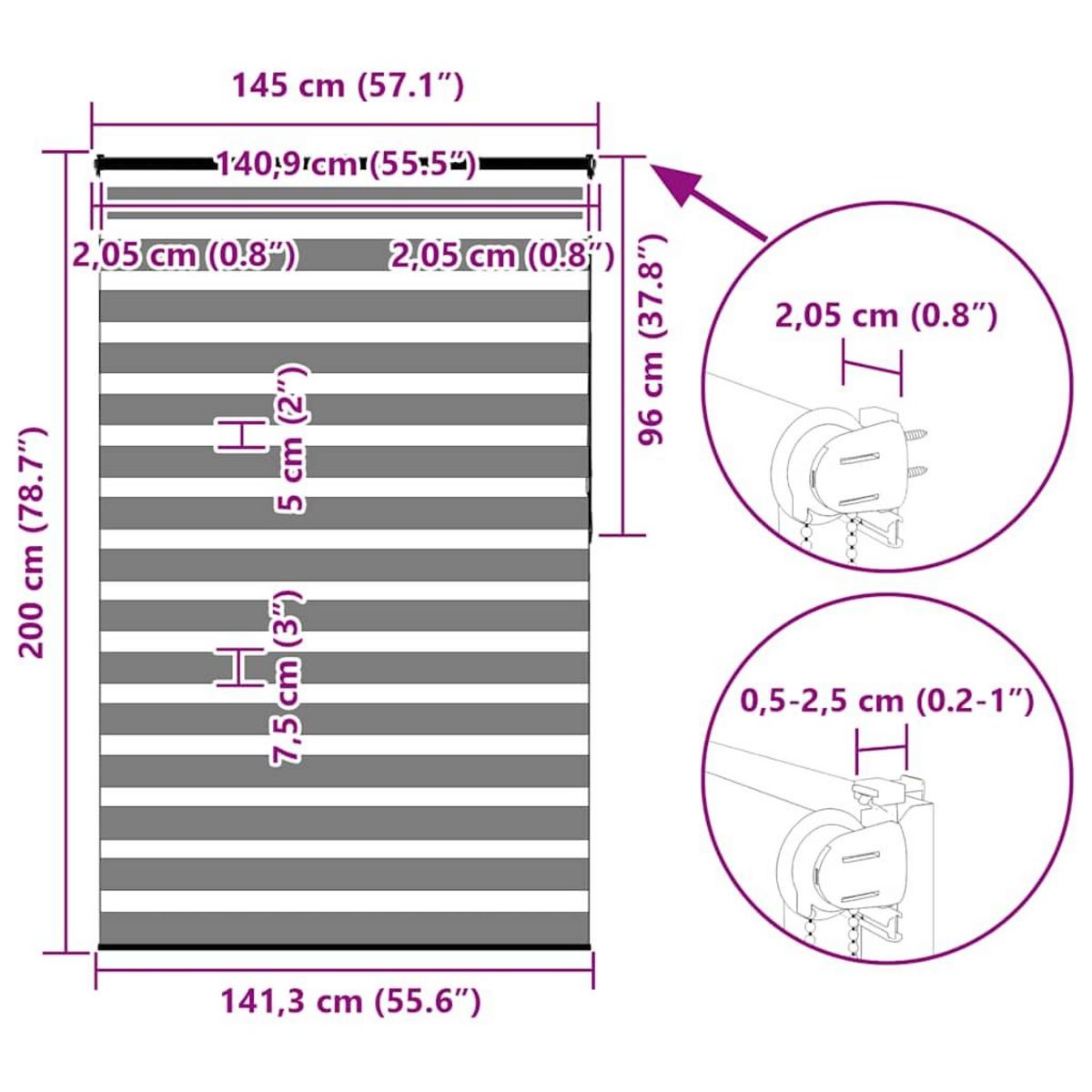 VIDAXL Store zebre noir 145x200 cm largeur du tissu 140,9 cm polyester