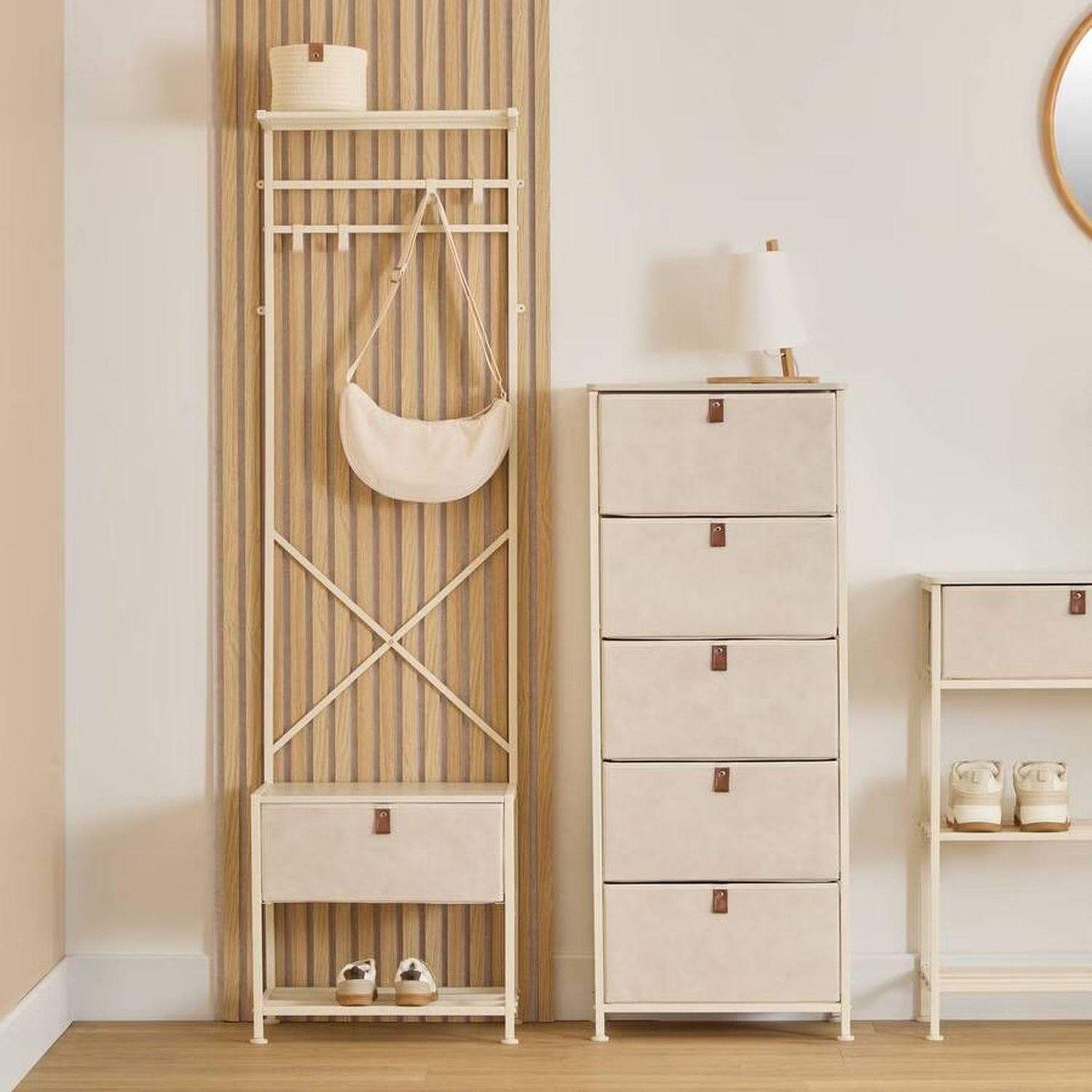 Voir la diapositive 2 : FIVE Vestiaire 4 patères avec tiroir tissa - beige