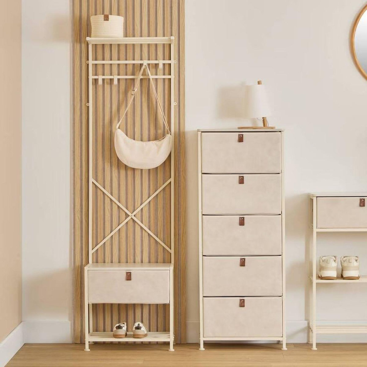 FIVE Vestiaire 4 patères avec tiroir TISSA - Beige