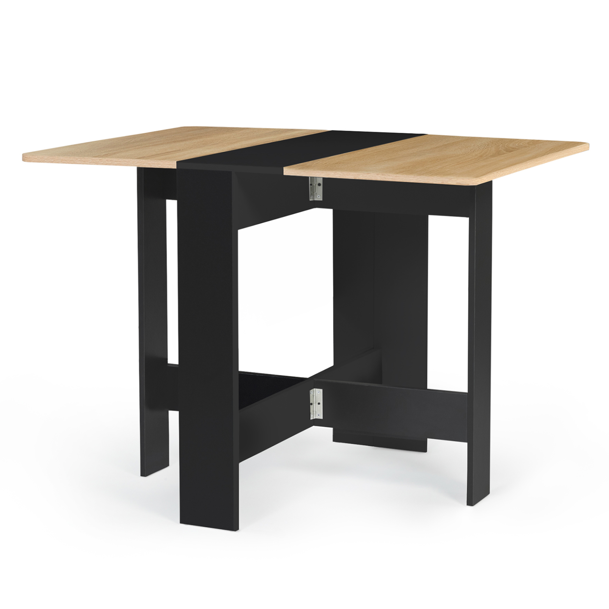 ID MARKET Table console pliable edi 2-4 personnes bois noir plateau façon hêtre 103 x 76 cm
