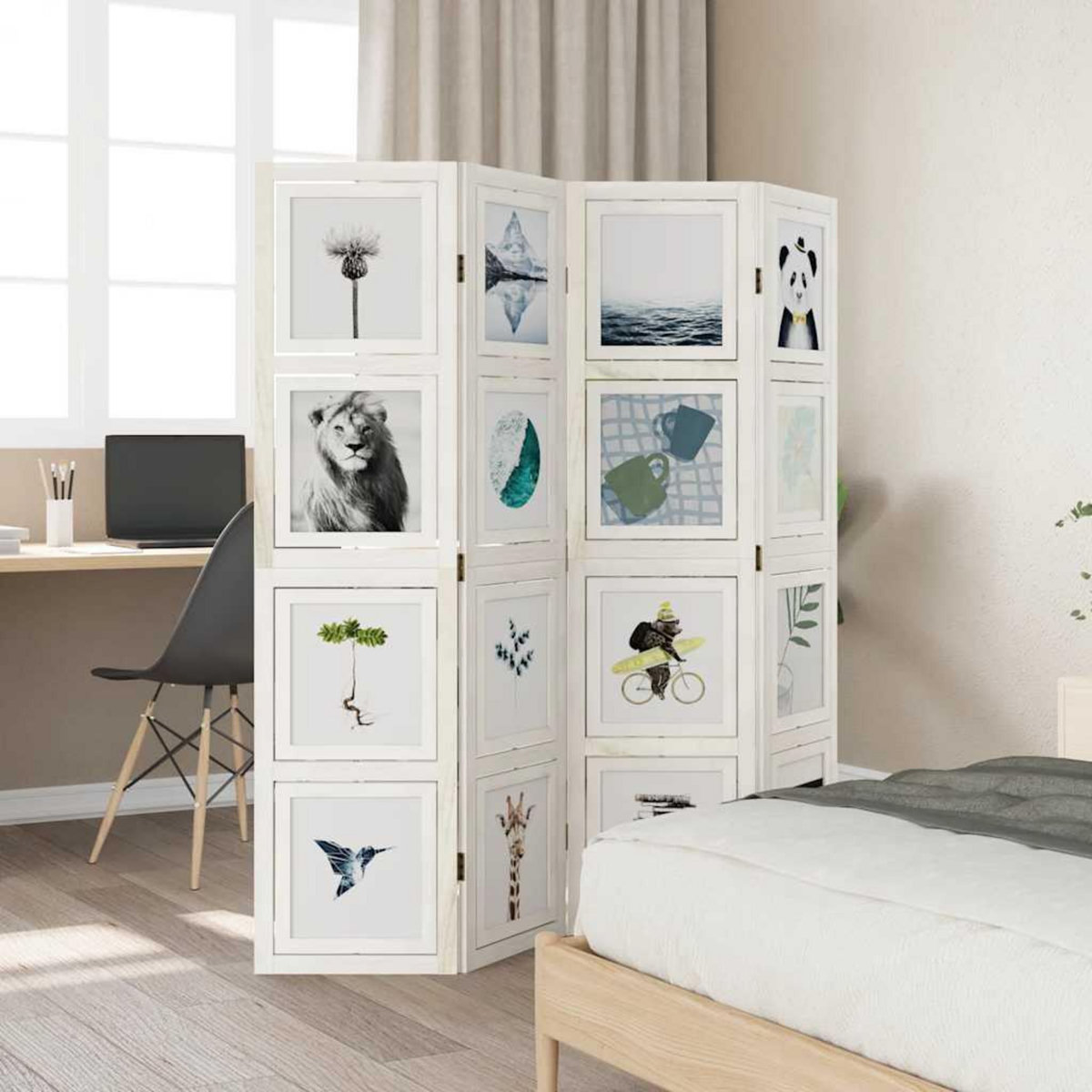 VIDAXL Cloison de separation 4 panneaux blanc bois de paulownia massif