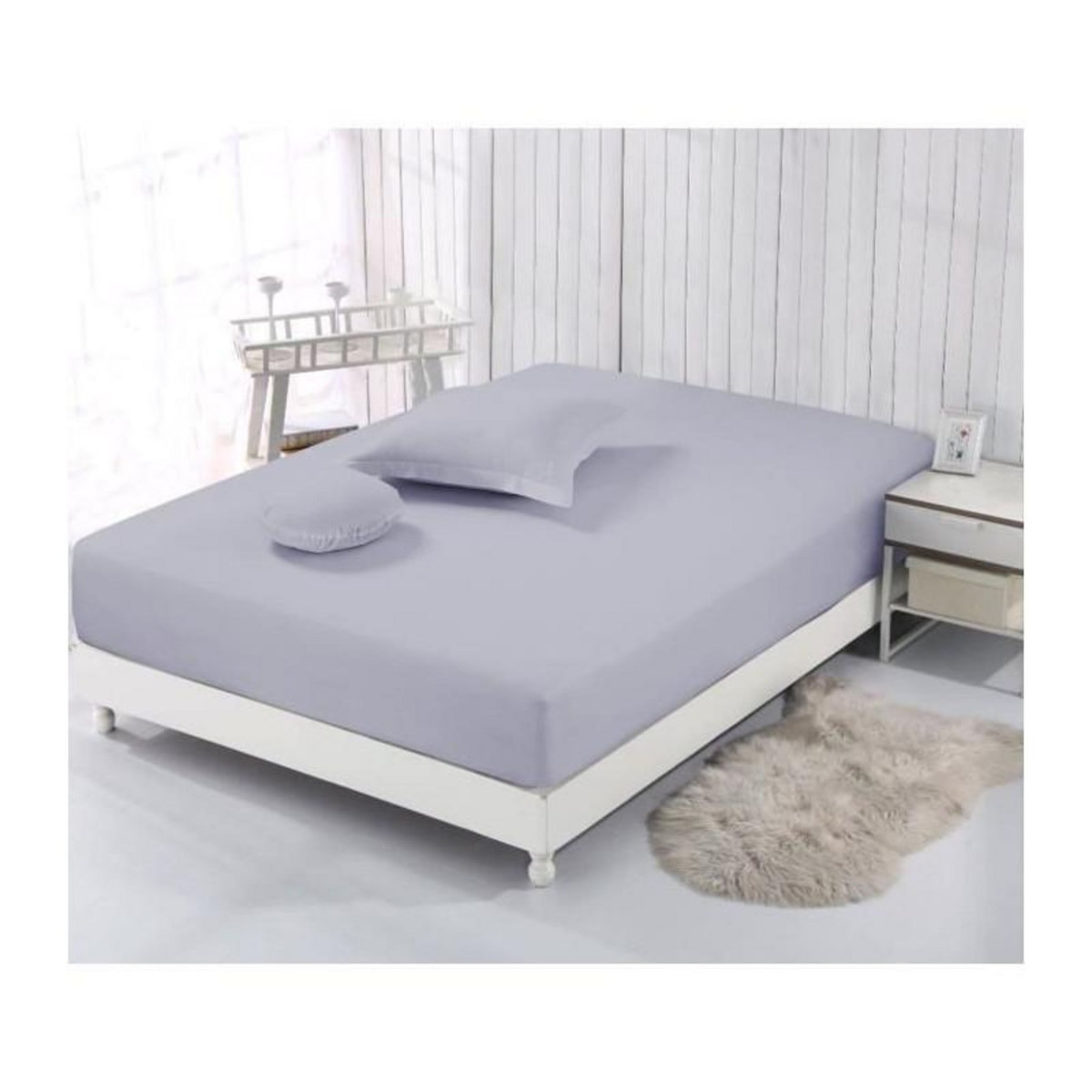 VISION Vision - Drap housse Gris - 200x200cm - 100% coton