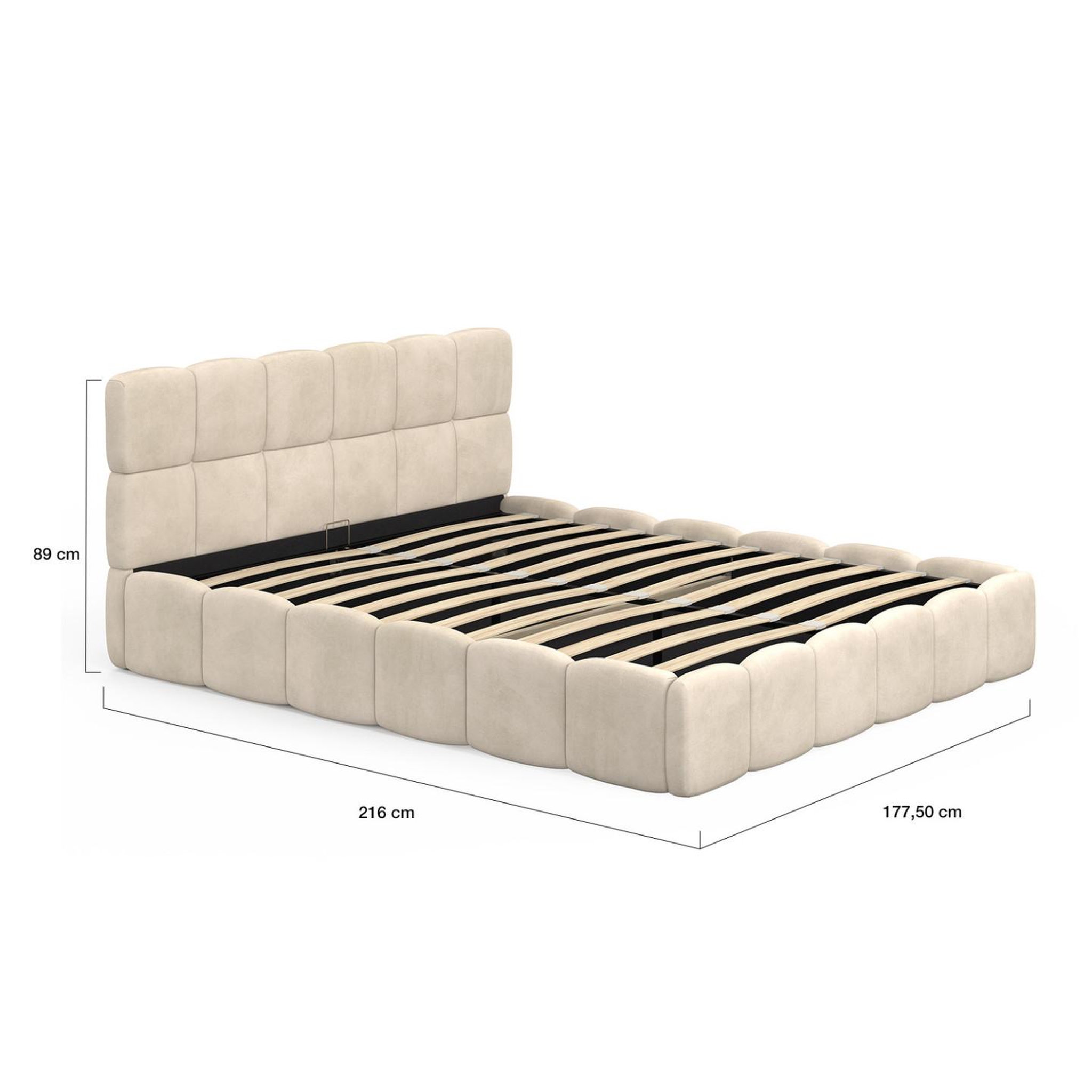 Voir la diapositive 5 : ID MARKET Lit coffre double nuage avec tête de lit matelassée et sommier 160 x 200 cm velours beige