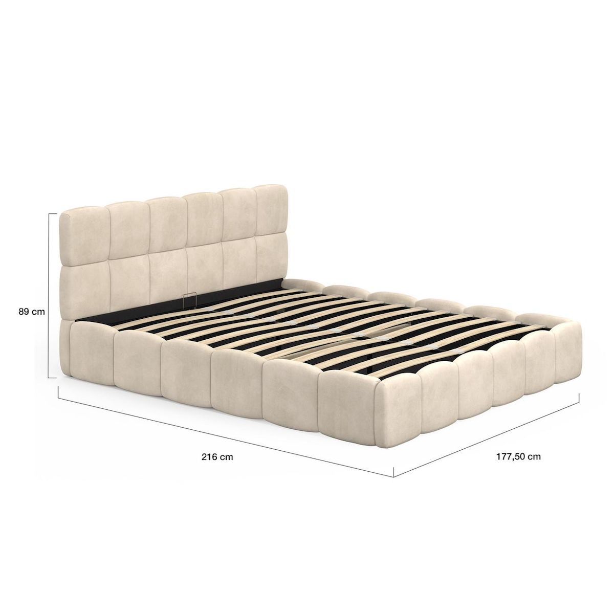 ID MARKET Lit coffre double NUAGE avec tête de lit matelassée et sommier 160 x 200 cm velours beige