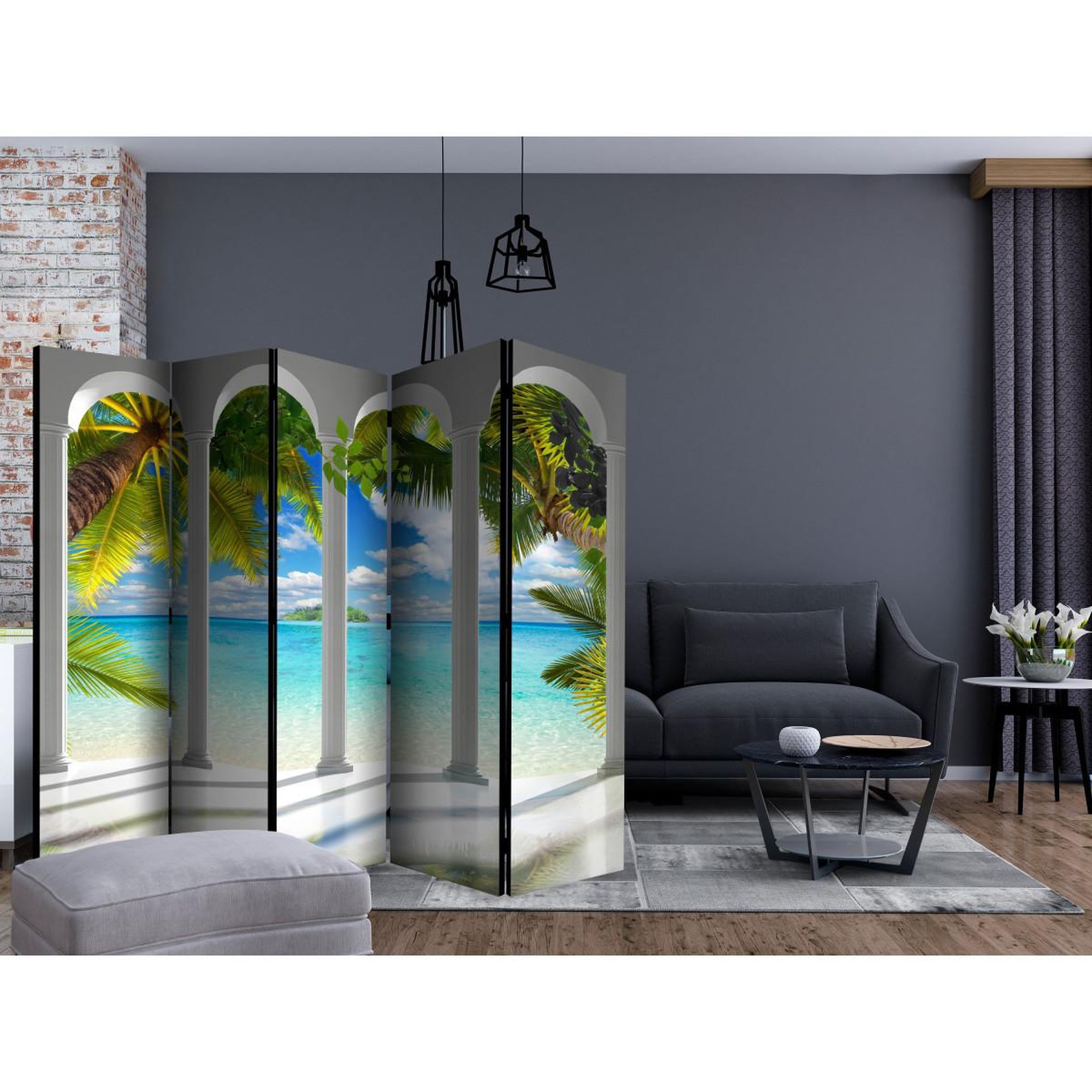Voir la diapositive 2 : Paris Prix Paravent 5 volets  sea behind columns  172x225cm