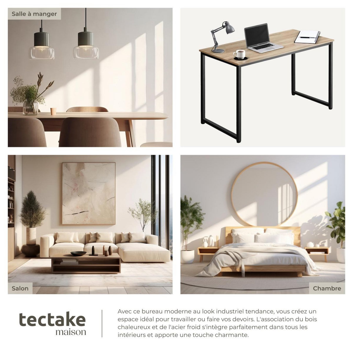 tectake Bureau Style industriel Grand espace pour les jambes